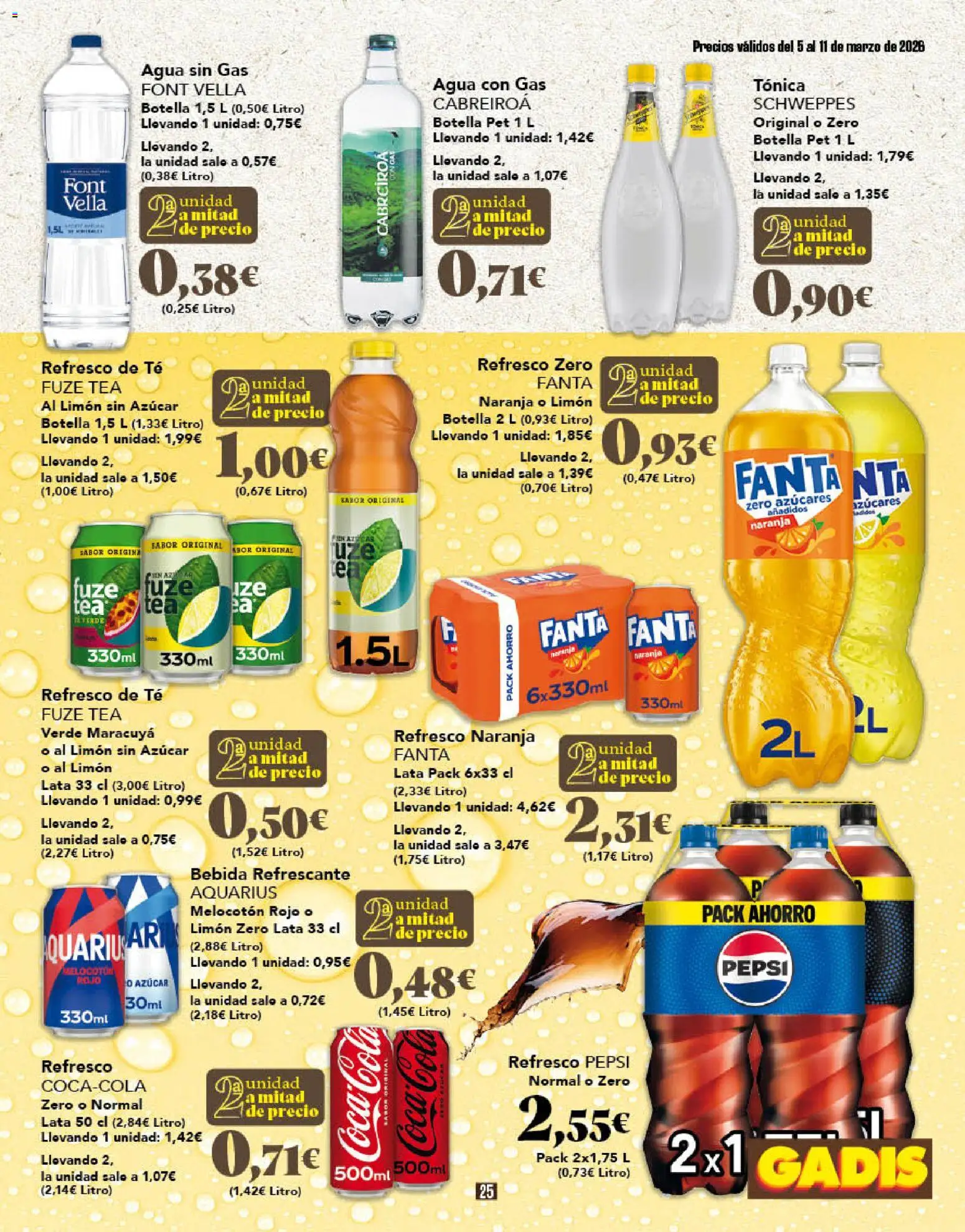 Gadis folleto │ válido desde el 05.03.2026 | Página: 25 | Productos: Agua con gas, Té, Melocotón rojo