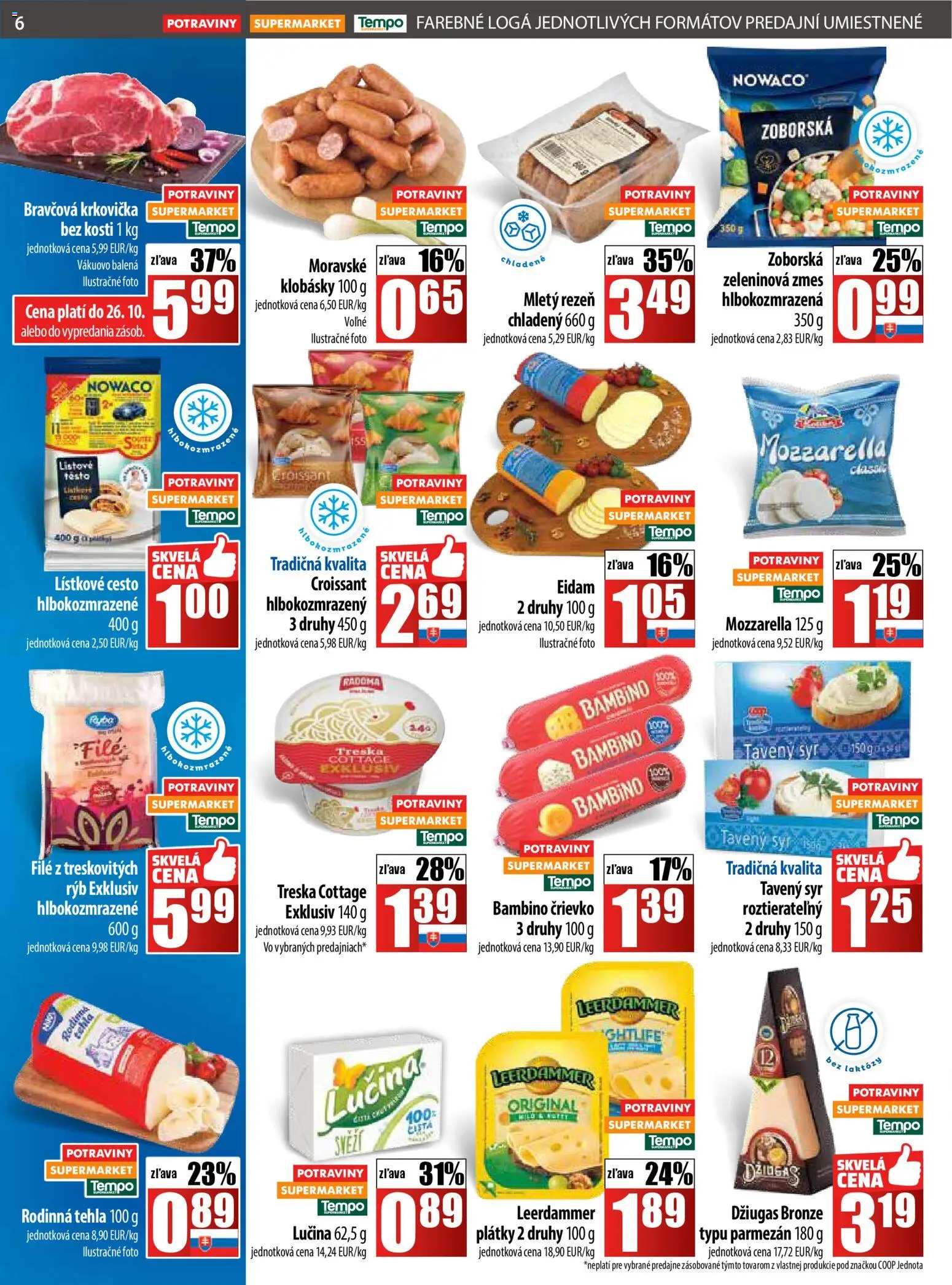 Nové COOP Jednota akcie – leták je platný od 23.10.2025 | Strana: 6 | Produkty: Syr, Eidam, Lístkové cesto, Treska
