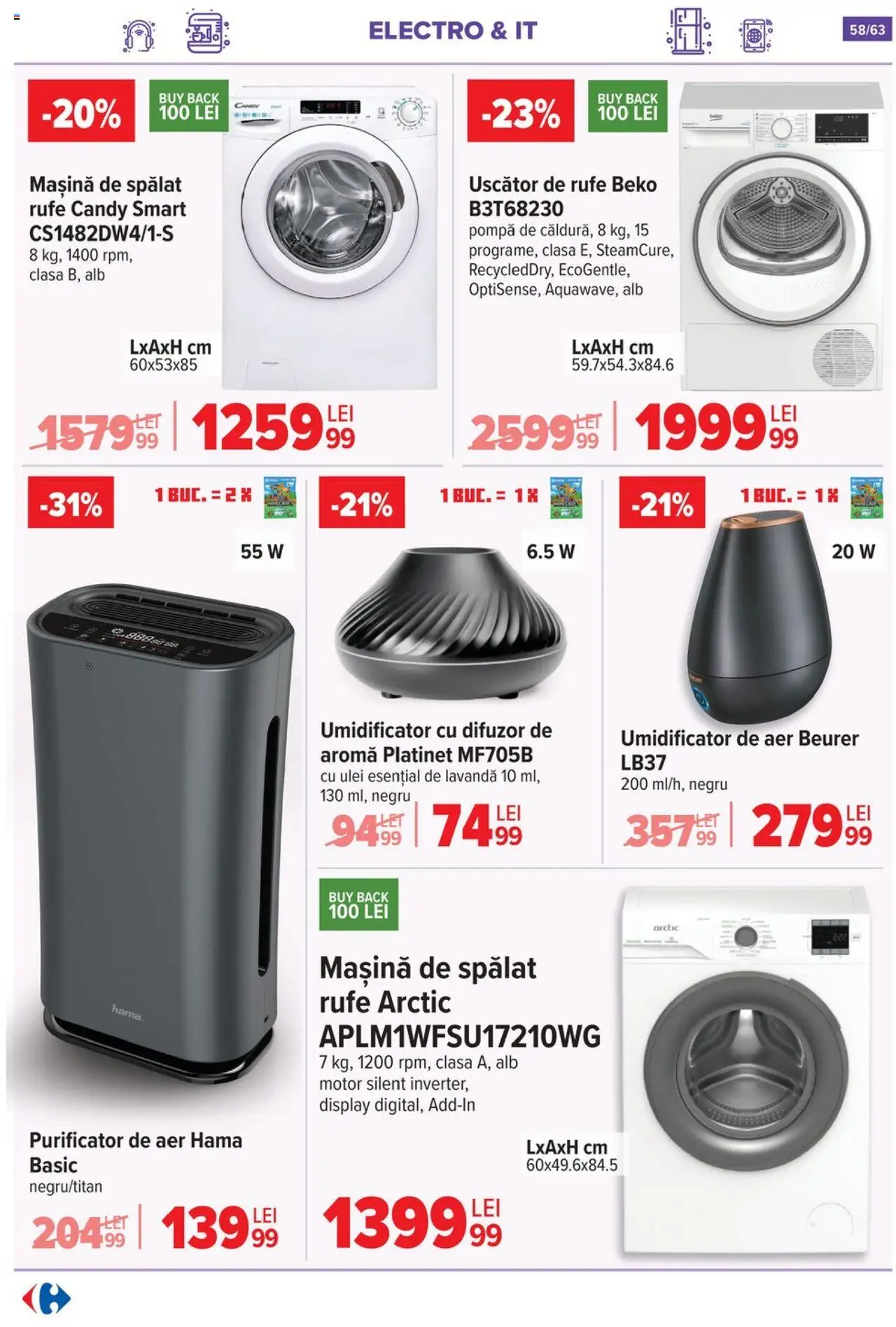 Noul catalog Carrefour – valabil de la 17.09.2025 | Pagină: 58 | Produse: Difuzor, Mașină De Spălat, Purificator De Aer, Ulei