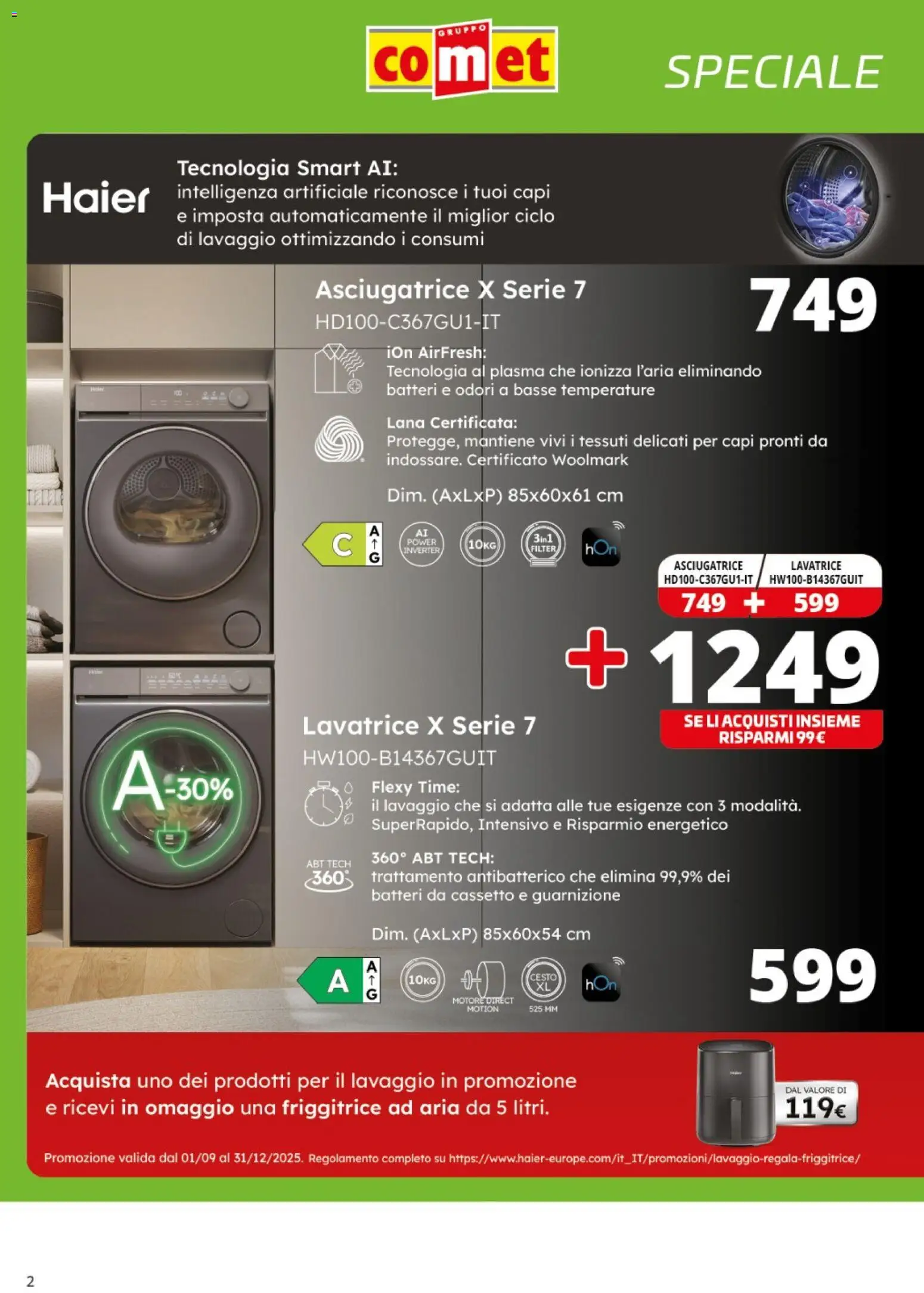 Volantino Comet del 13.11.2025 | Pagina: 2 | Prodotti: Friggitrice ad aria, Lavatrice, Asciugatrice, Friggitrice
