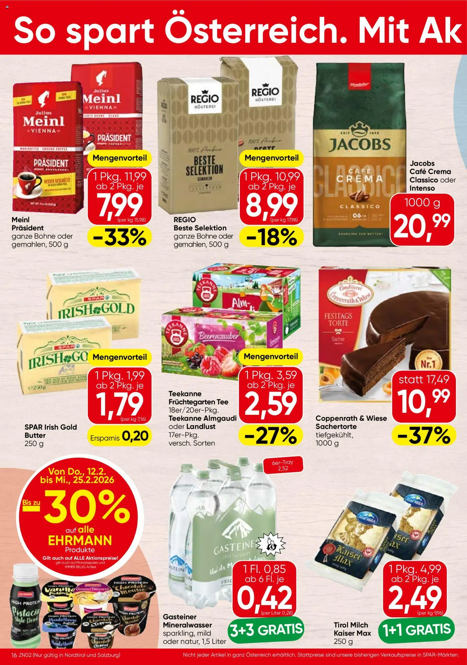 Spar Flugblatt - Tirol gültig ab 12.02.2026 | Seite: 16 | Produkte: Milch, Butter, Tee