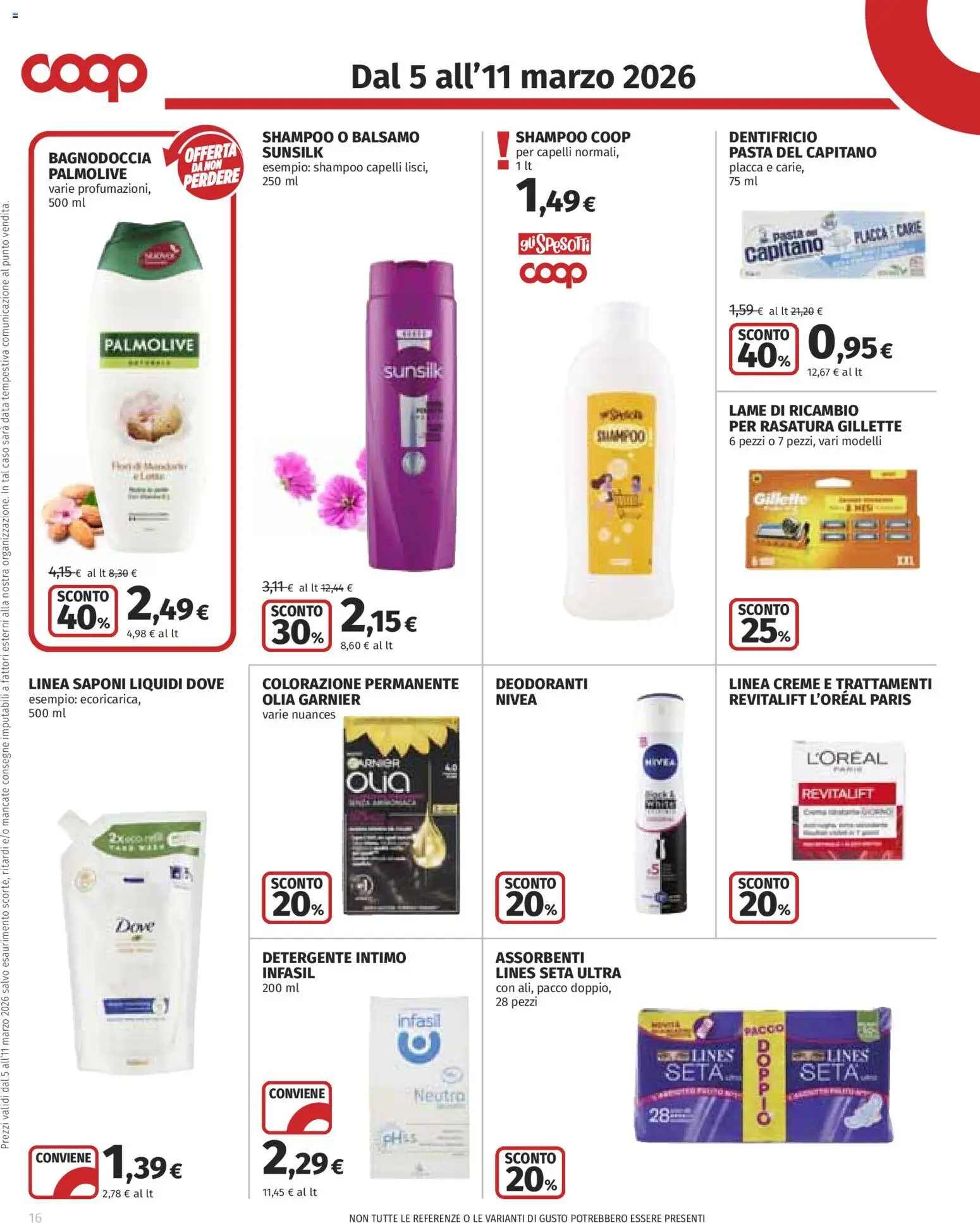 Volantino COOP del 05.03.2026 | Pagina: 16 | Prodotti: Shampoo, Dentifricio, Pasta, Data