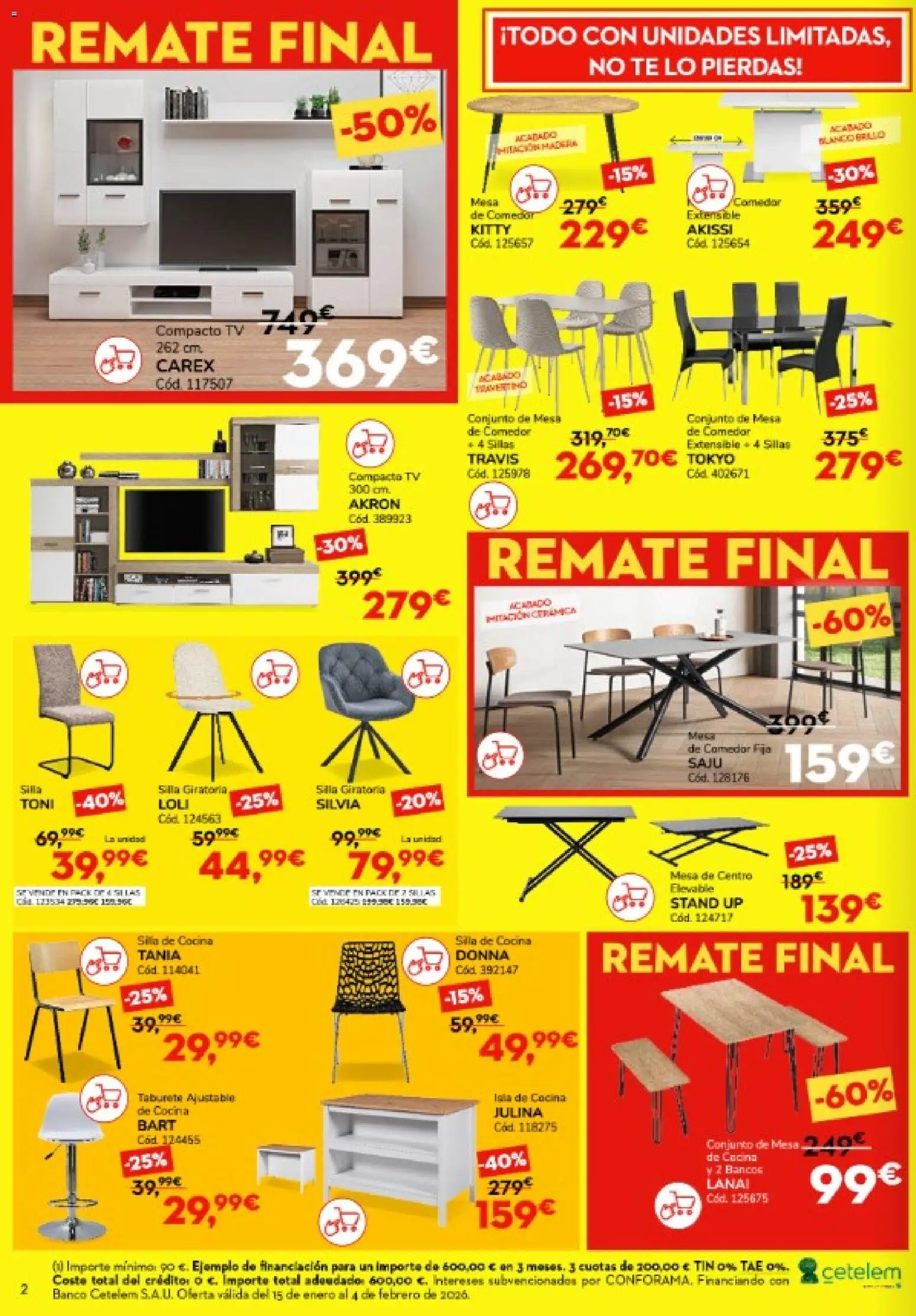 Conforama folleto │ válido desde el 15.01.2026 | Página: 2 | Productos: Silla giratoria, Té, Mesa, Silla