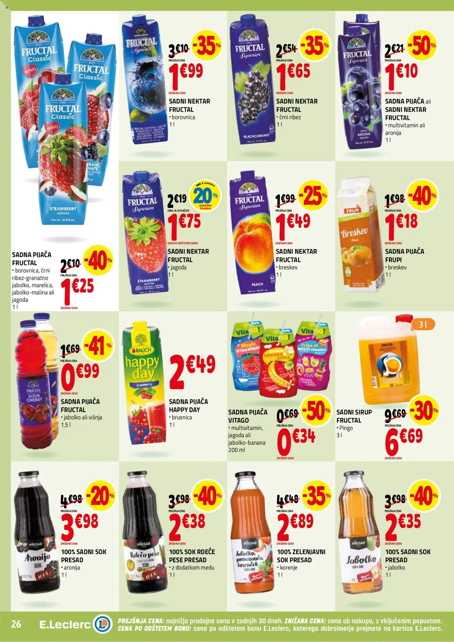 Novi E.leclerc katalog ponudbe – veljaven od 26.11.2025 | Stran: 26 | Izdelki: Sirup, Ribez, Pesa, Breskev