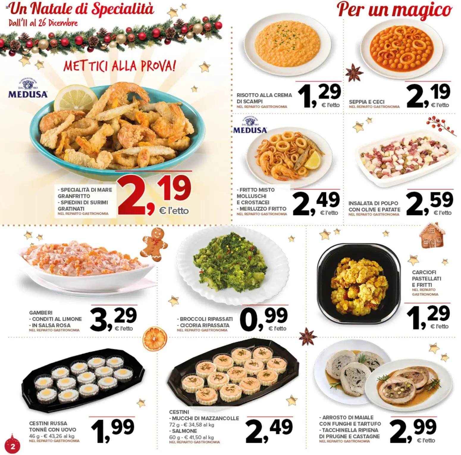 Volantino Todis del 11.12.2025 | Pagina: 2 | Prodotti: Salmone, Insalata, Mazzancolle, Funghi