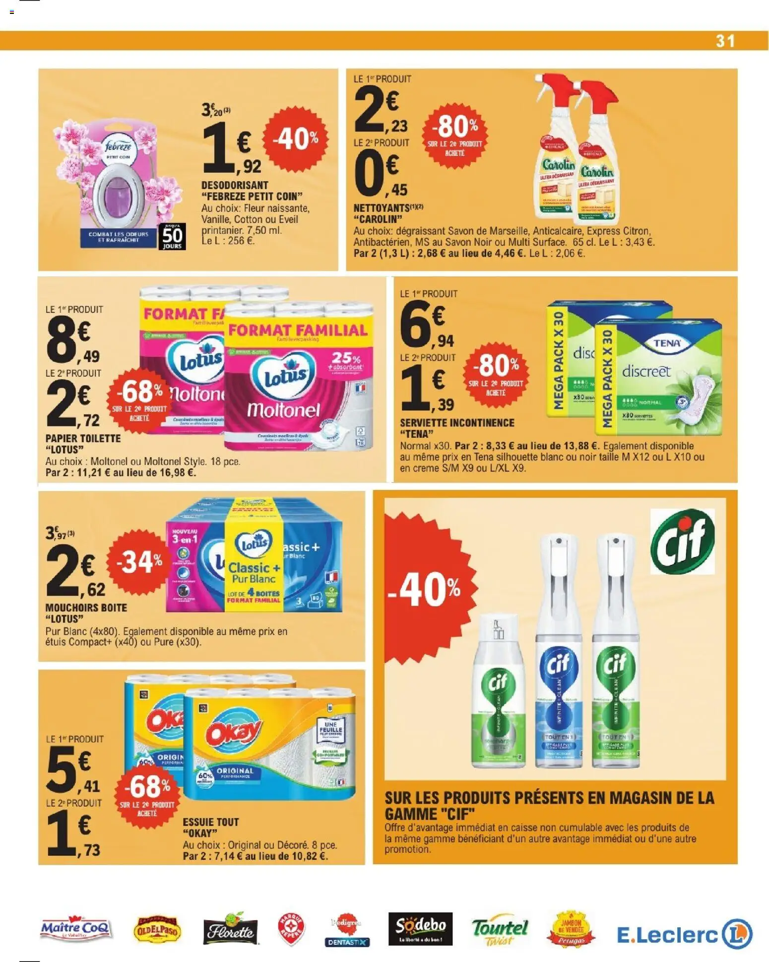 {H1} | Page: 31 | Produits: Papier toilette, Mouchoirs, Jambon, Crème