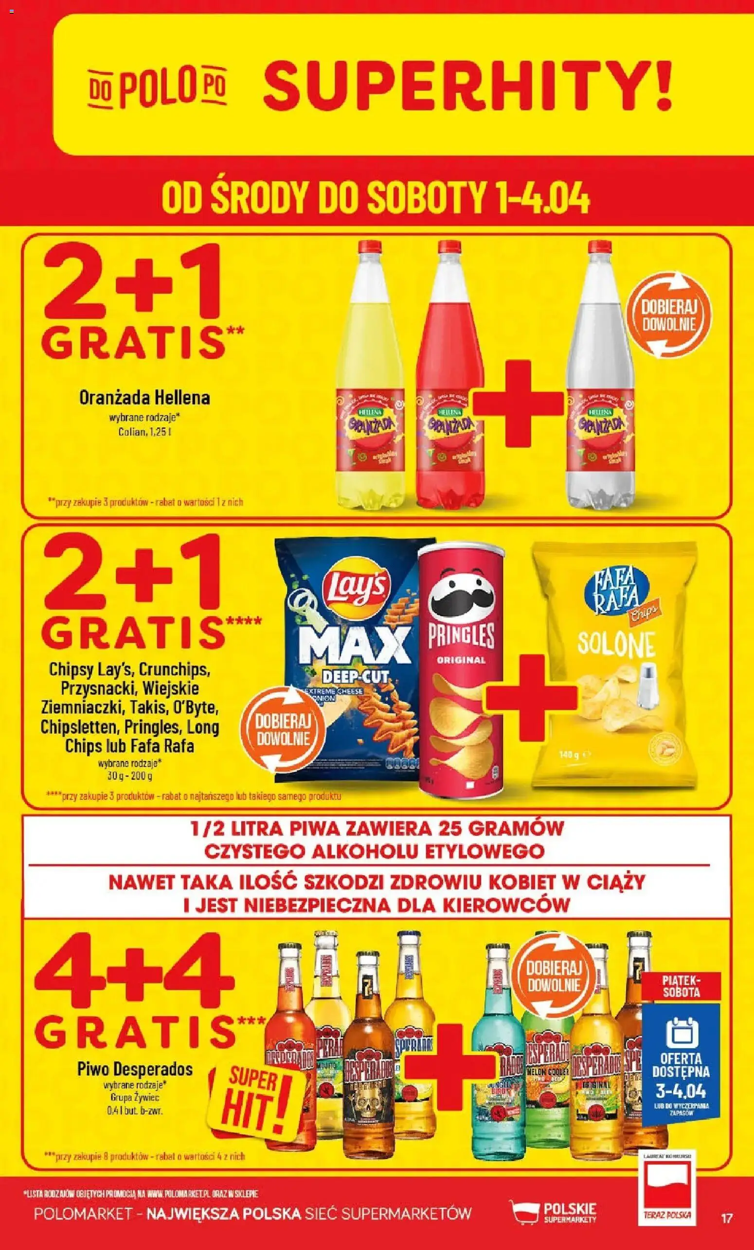 POLOmarket gazetka od 01.04.2026 | Strona: 17 | Produkty: Melon, Chipsy, Piwo Desperados, Piwo