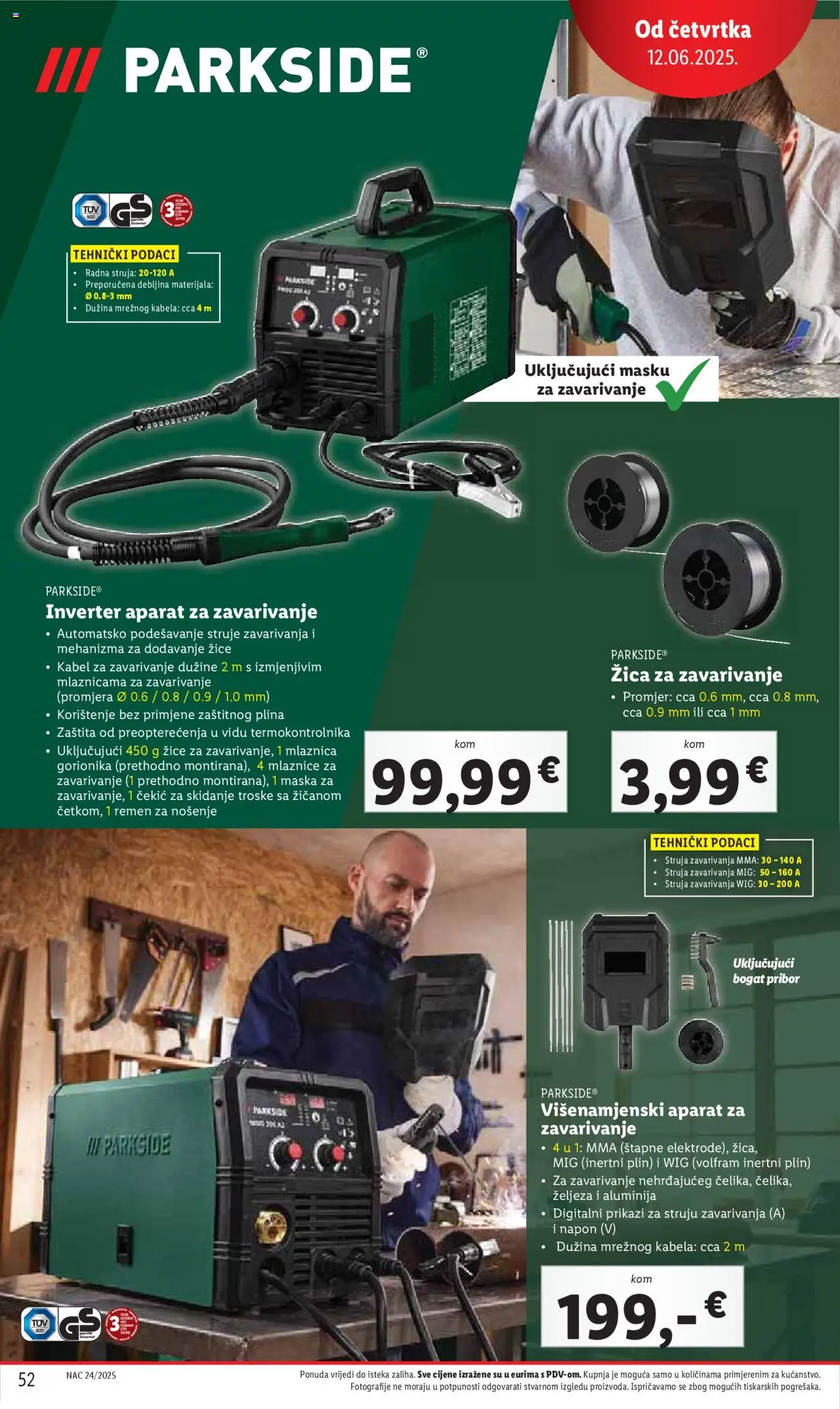 Lidl katalog | vrijedi od 09.06.2025 | Stranica: 52 | Proizvodi: Maska, Kabel, Aparat za zavarivanje, Parkside