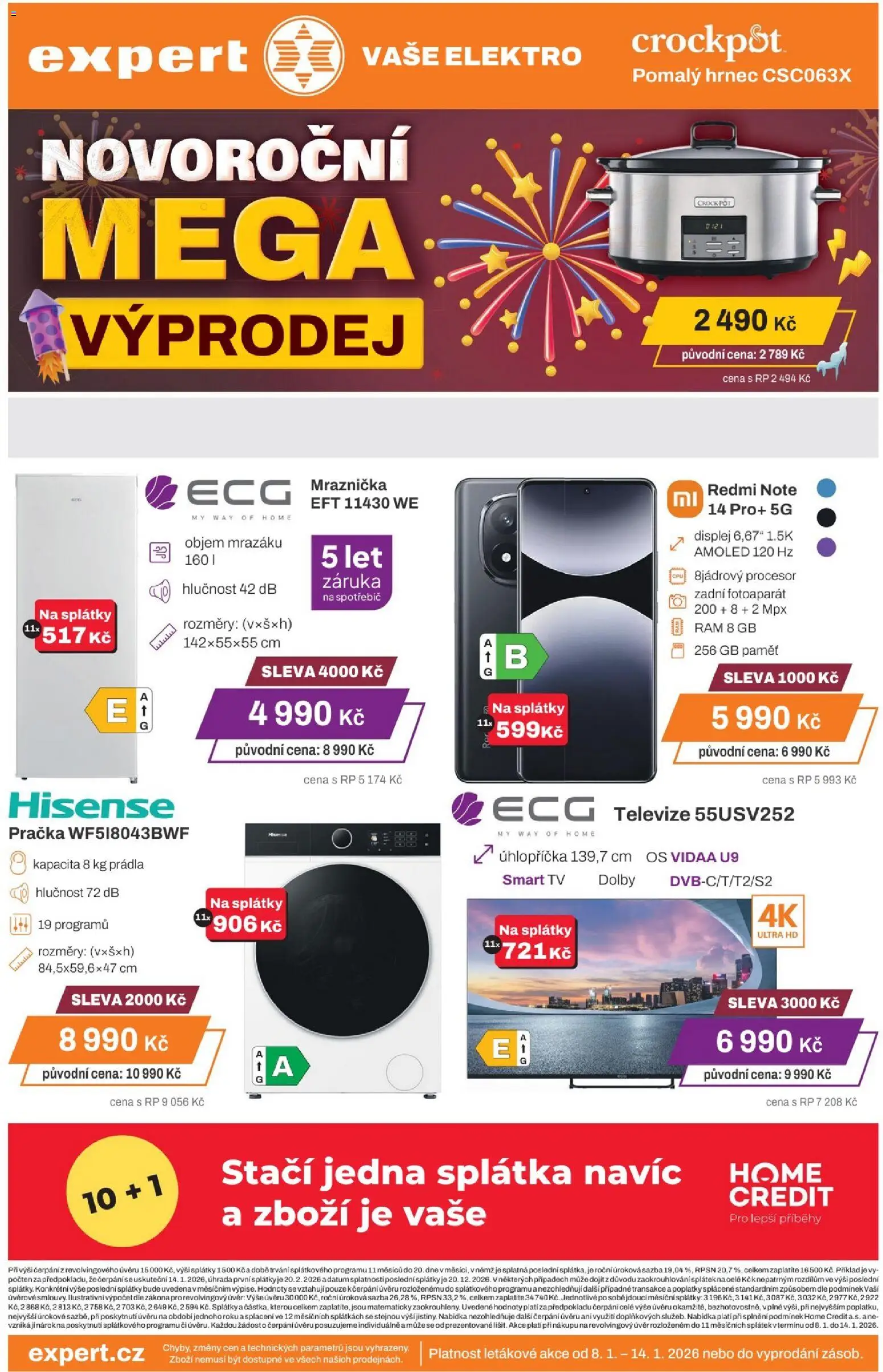 Expert elektro leták od 08.01.2026 | Strana: 1 | Produkty: Tv, Hrnec, Televize, Pomalý hrnec