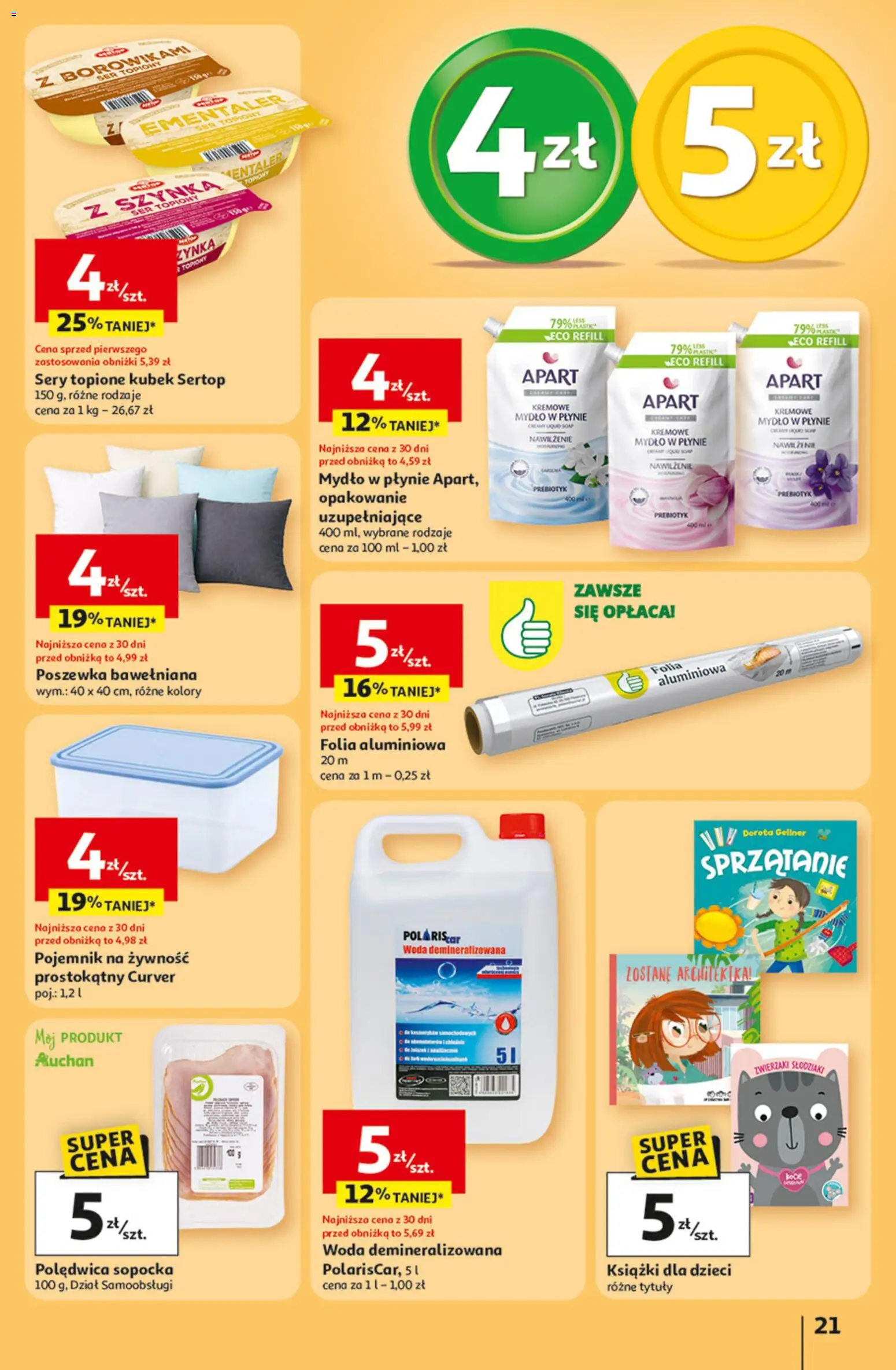 Auchan gazetka - 30 Lat Hipermarket od 23.04.2026 | Strona: 21 | Produkty: Kremowe mydło w płynie, Szynka, Mydło, Woda