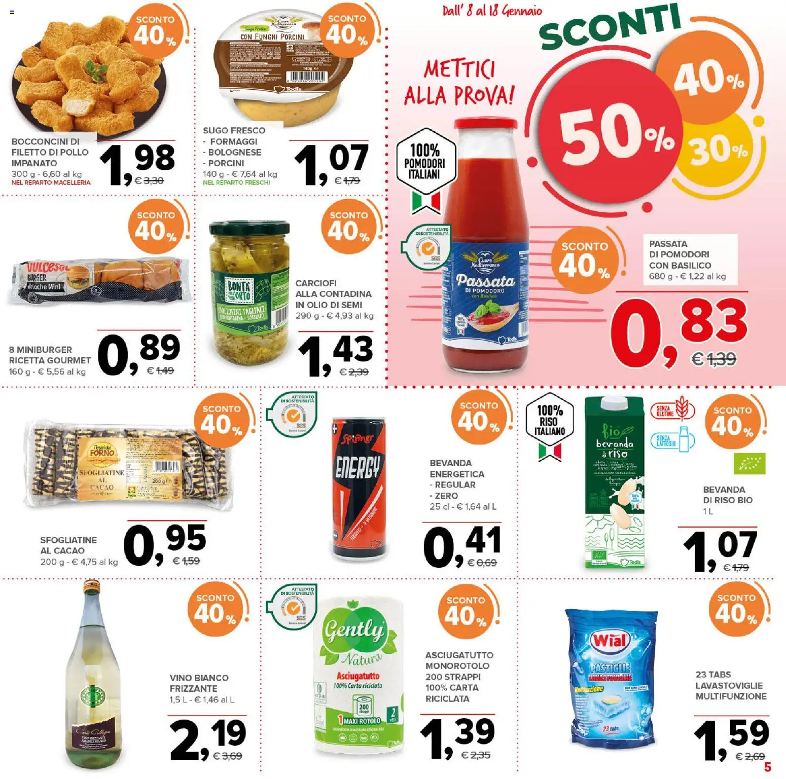 Volantino Todis del 08.01.2026 | Pagina: 5 | Prodotti: Basilico, Cacao, Forno, Sugo
