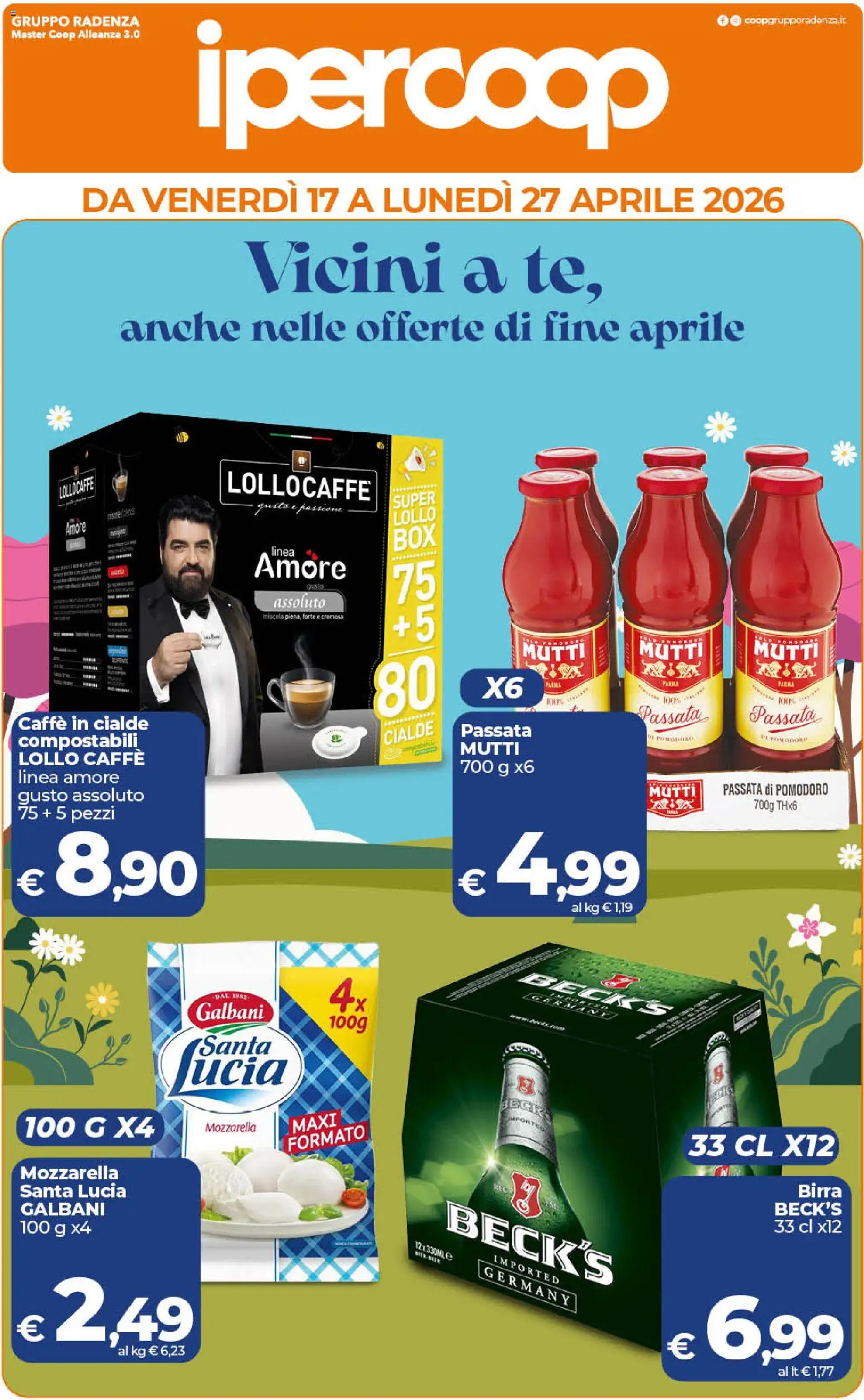 Volantino Ipercoop del 17.04.2026 | Pagina: 1 | Prodotti: Mozzarella, Passata di pomodoro, Mutti, Caffè in cialde