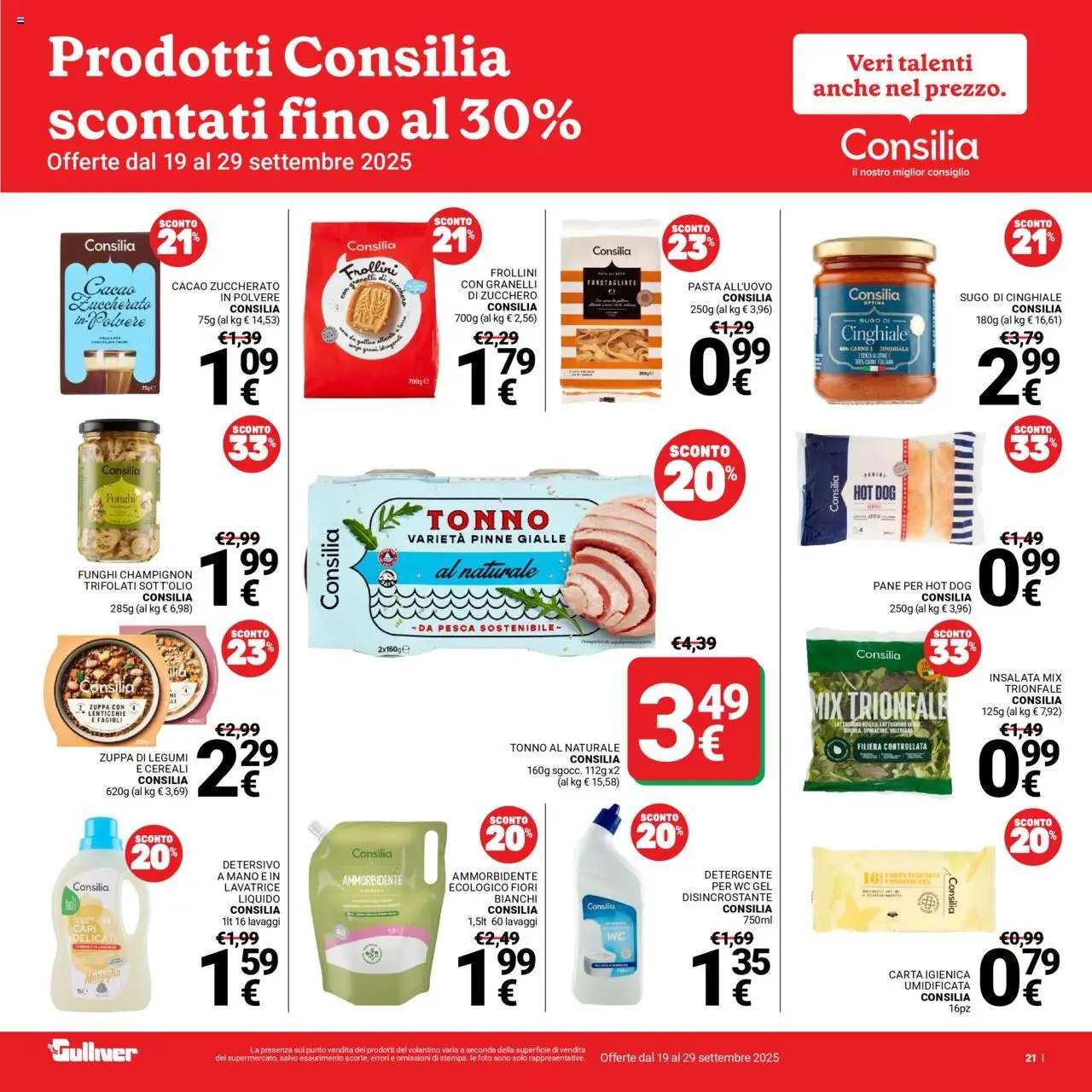 Volantino Gulliver del 19.09.2025 | Pagina: 21 | Prodotti: Pane, Ammorbidente, Fagioli, Tonno