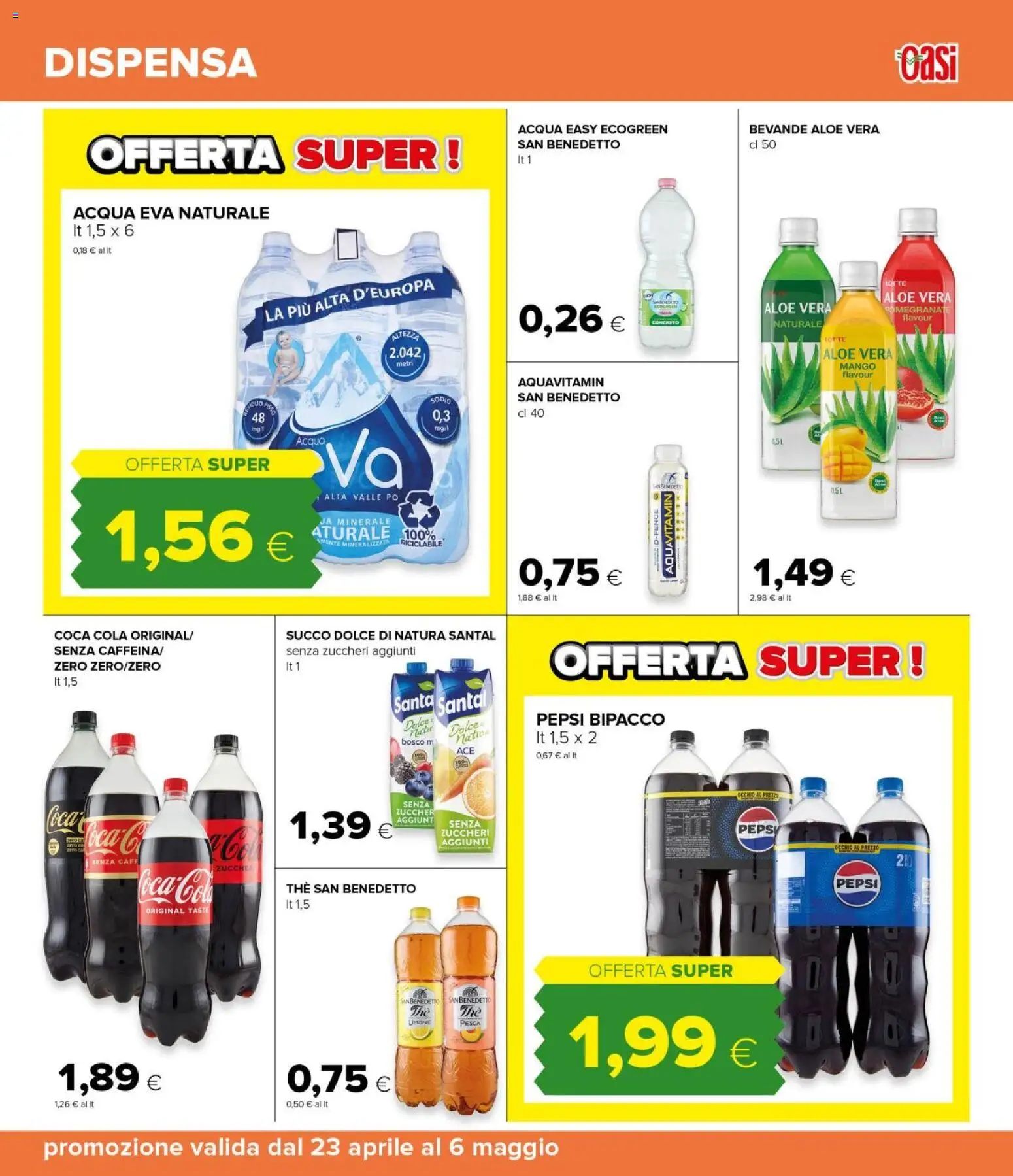 Volantino Oasi del 23.04.2026 | Pagina: 27 | Prodotti: Acqua, Mango, Aloe vera, Coca Cola