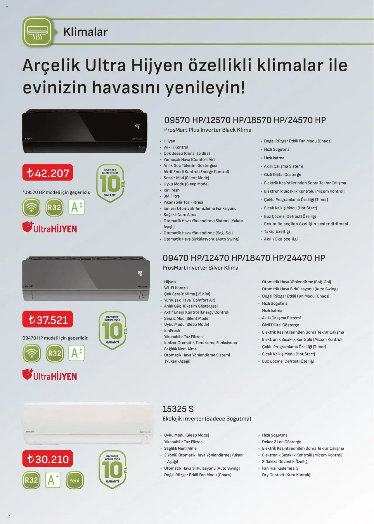 Arçelik İklimlendirme Kataloğu - 01.10.2025 tarihinden itibaren geçerlidir | Sayfa: 3 | Ürünler: Klima, Fan