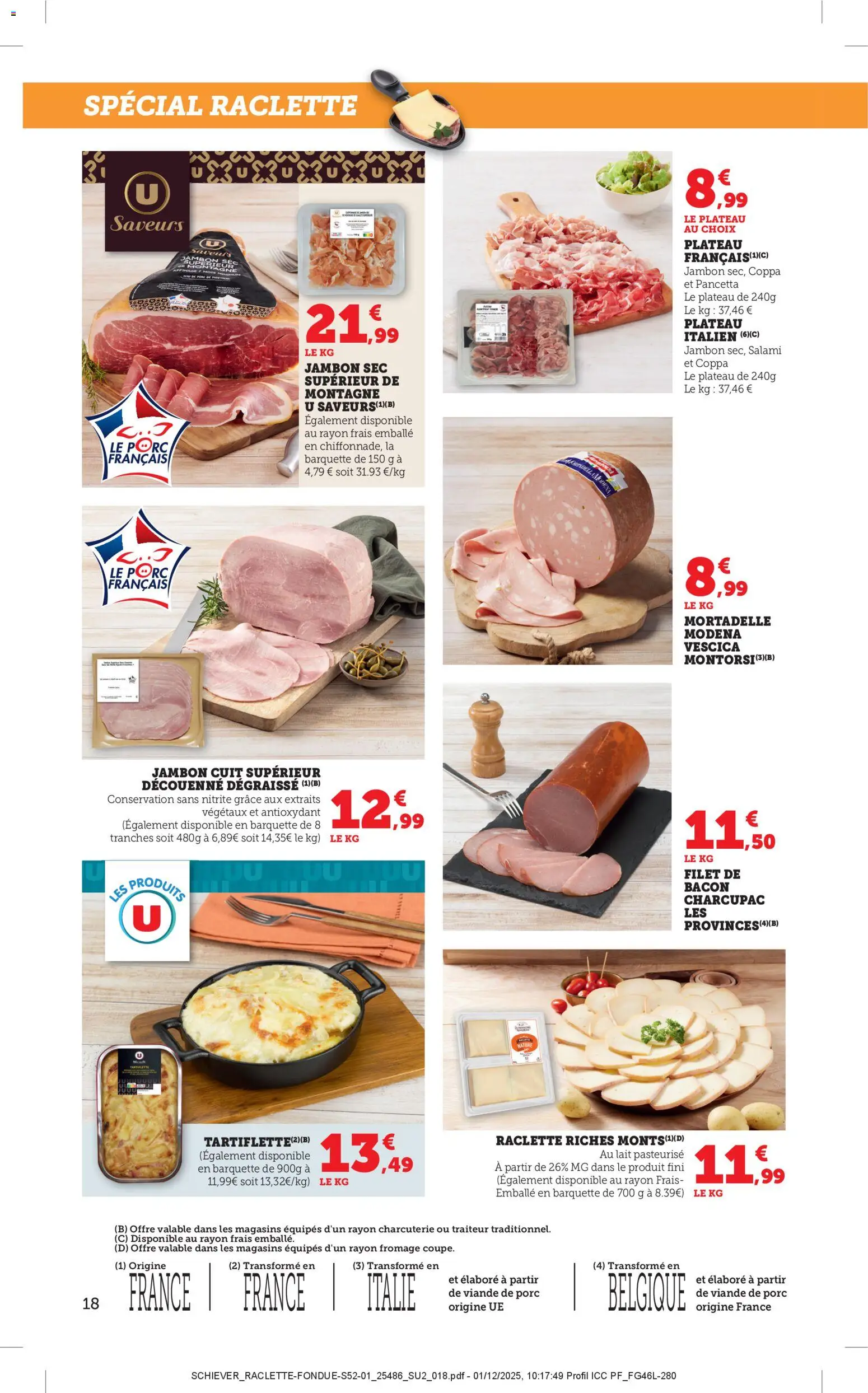 {H1} | Page: 18 | Produits: Tartiflette, Salami, Jambon, Porc