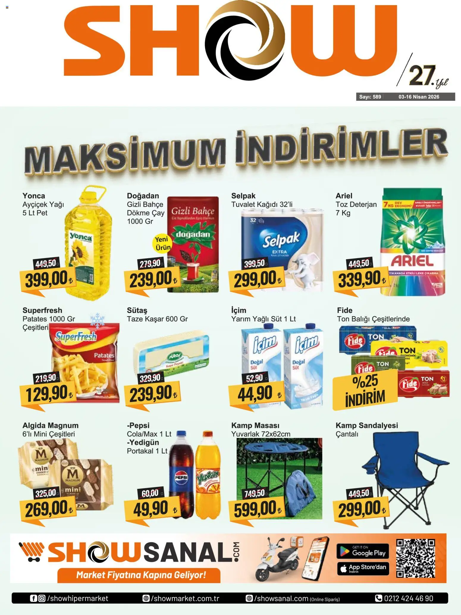 Show Market Katalog - 03.04.2026 tarihinden itibaren geçerlidir | Sayfa: 1 | Ürünler: Deterjan, Çay, Tuvalet kağıdı, Ton balığı