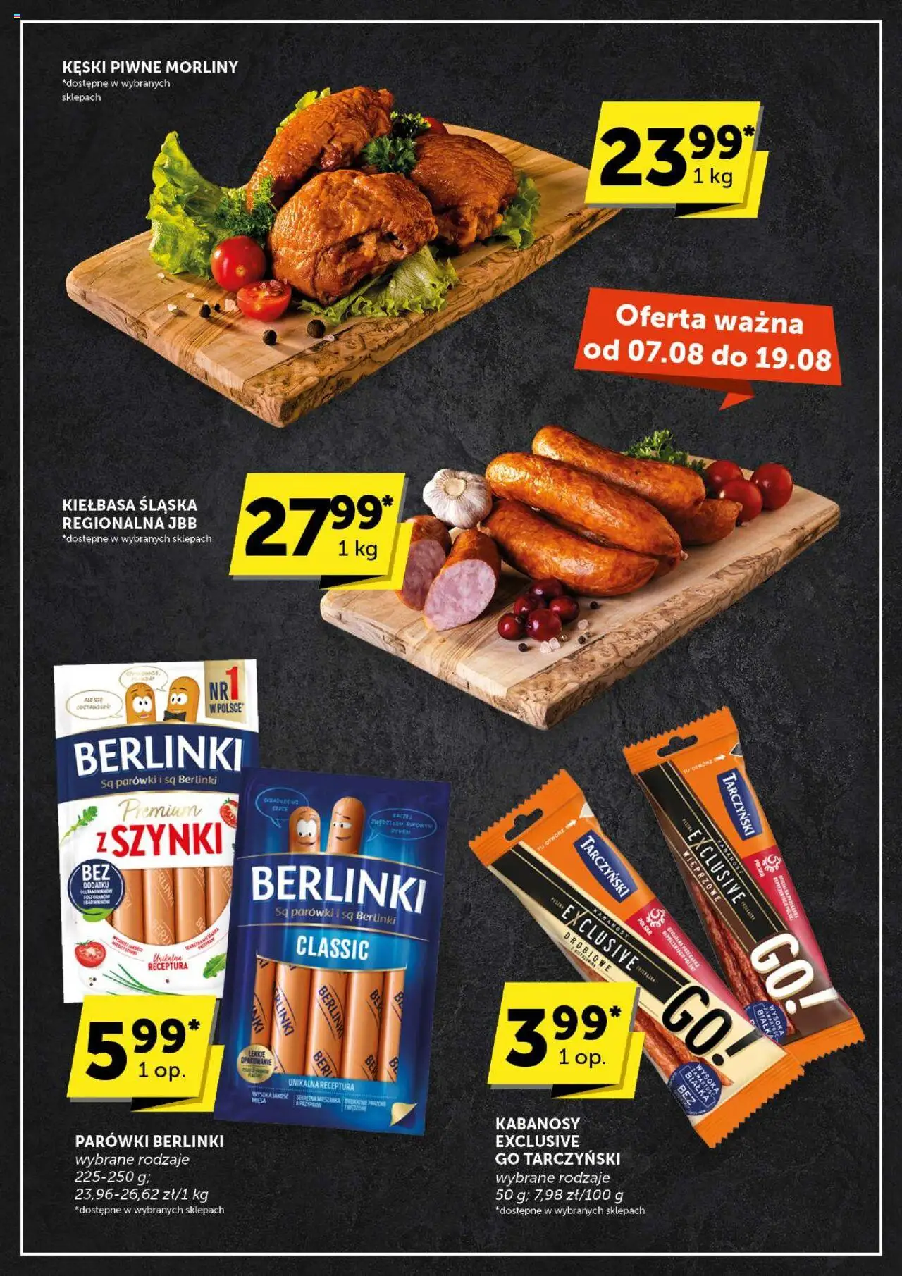 Groszek Gazetka od 07.08.2025 | Strona: 19 | Produkty: Kiełbasa, Kabanosy, Parówki, Kiełbasa śląska