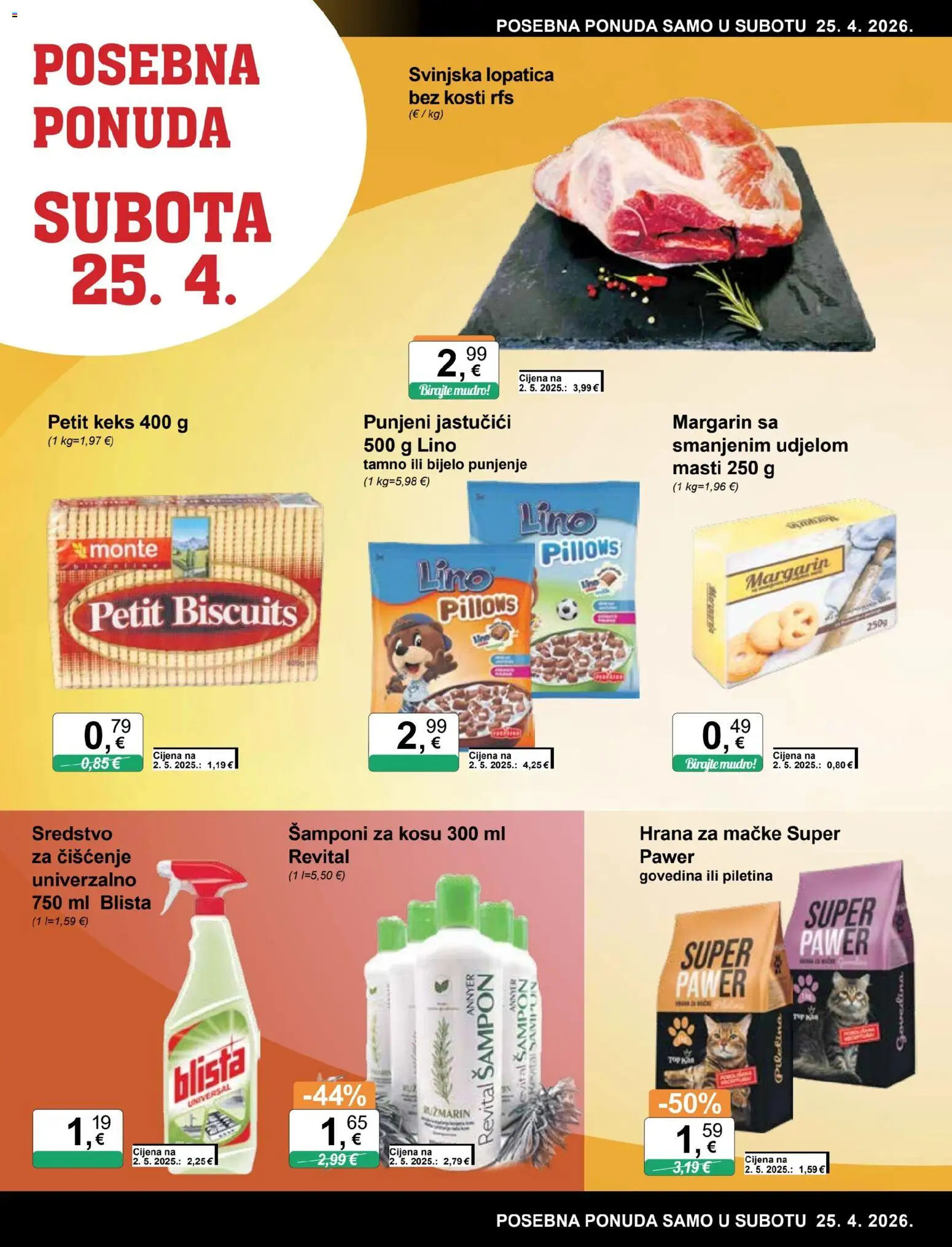 KTC katalog | vrijedi od 22.04.2026 | Stranica: 12 | Proizvodi: Svinjska lopatica, Lino Pillows, Piletina, Govedina