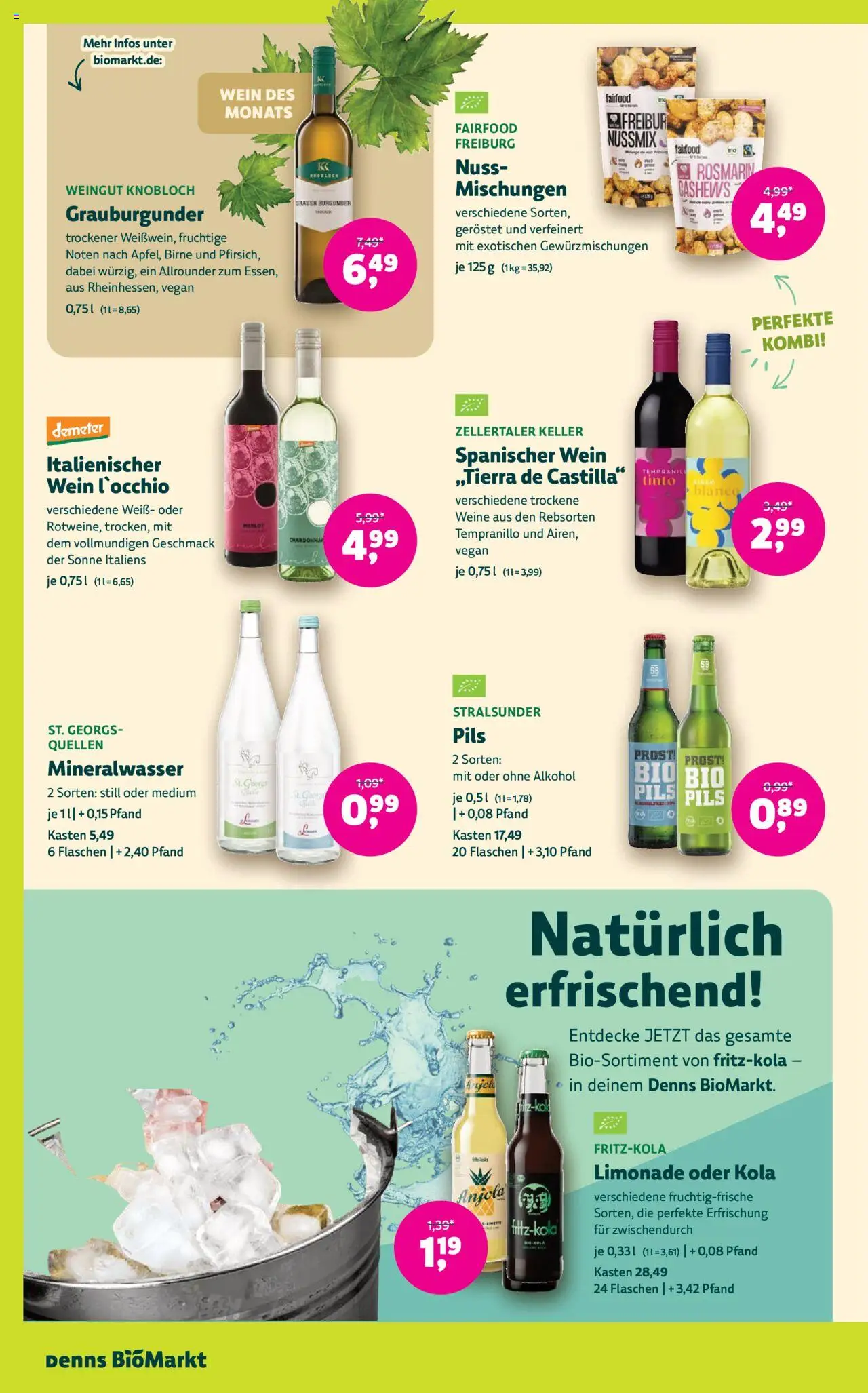 Denns BioMarkt Angebote - gültig ab dem 27.08.2025 | Seite: 10 | Produkte: Pils, Limonade, Mineralwasser, Wein