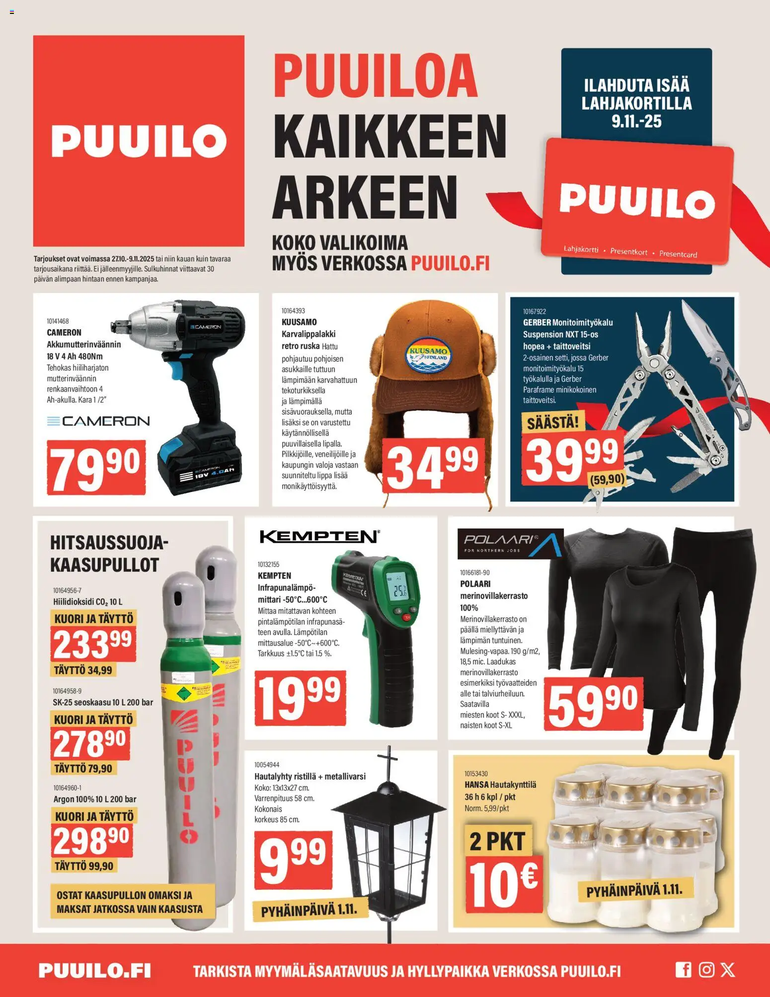 Puuilo tarjoukset – voimassa 27.10.2025 alkaen | Sivu: 1 | Tuotteet: Monitoimityökalu, Hattu