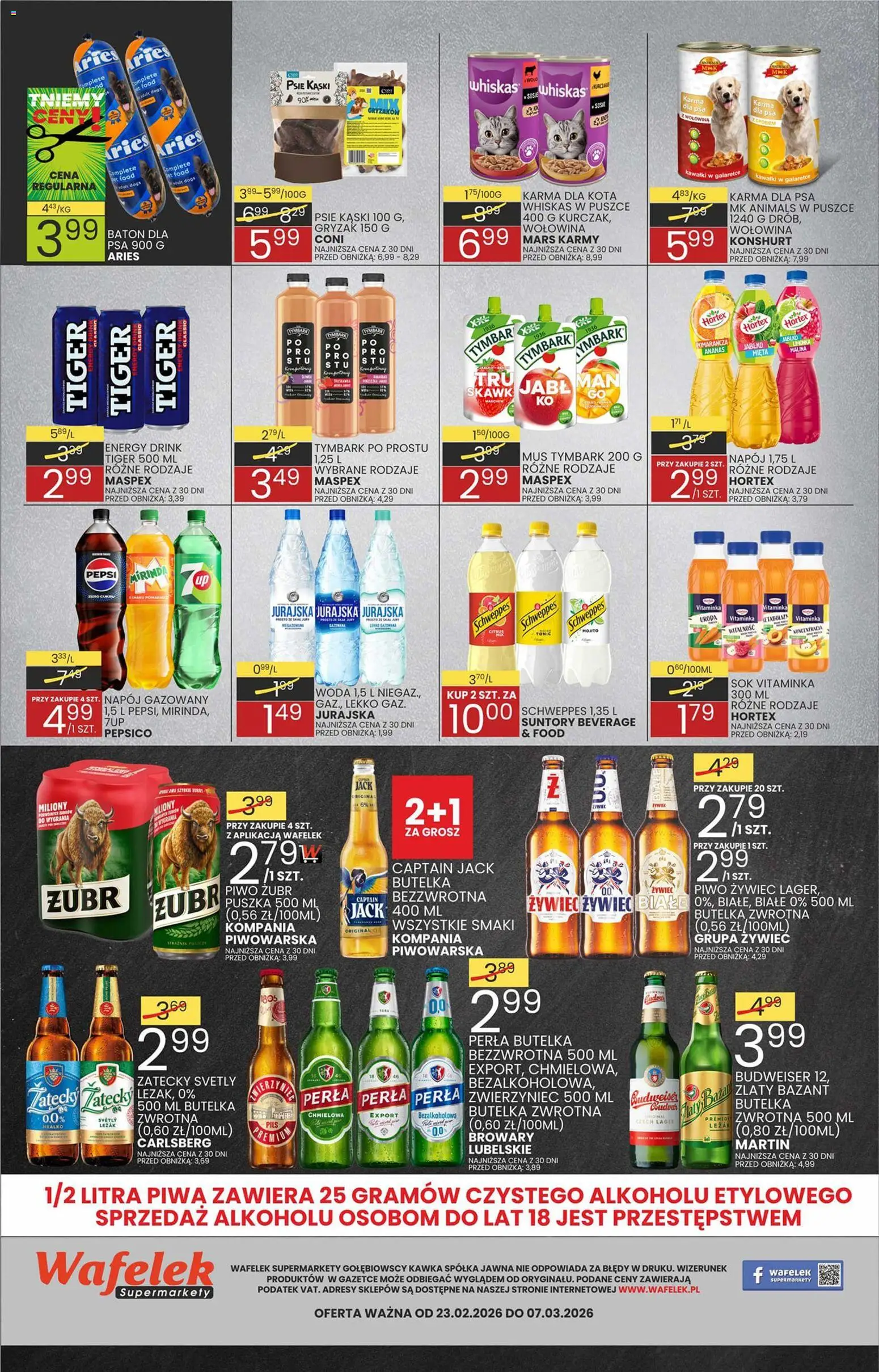 Wafelek Gazetka od 23.02.2026 | Strona: 8 | Produkty: Leżak, Baton, Karma dla kota, Sok