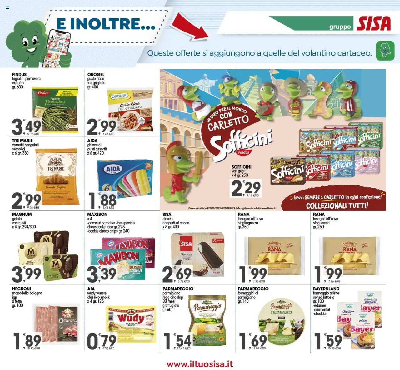 Volantino SISA del 14.10.2025 | Pagina: 11 | Prodotti: Wurstel, Mortadella, Fagiolini, Parmigiano