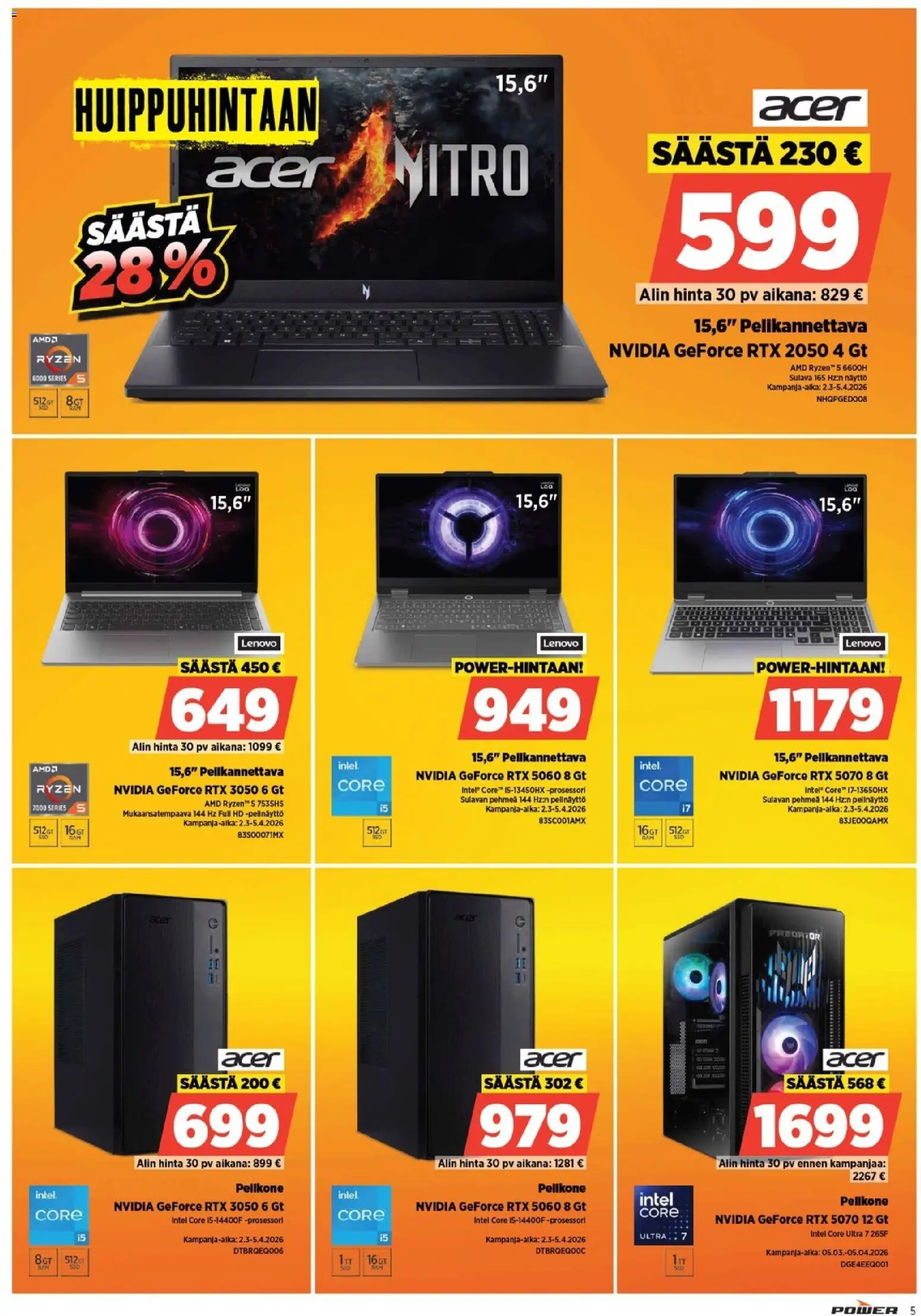 Power - POWER HINTAAN Viikon mainoslehti – voimassa 31.03.2026 alkaen | Sivu: 5 | Tuotteet: Pelikannettava, Näyttö