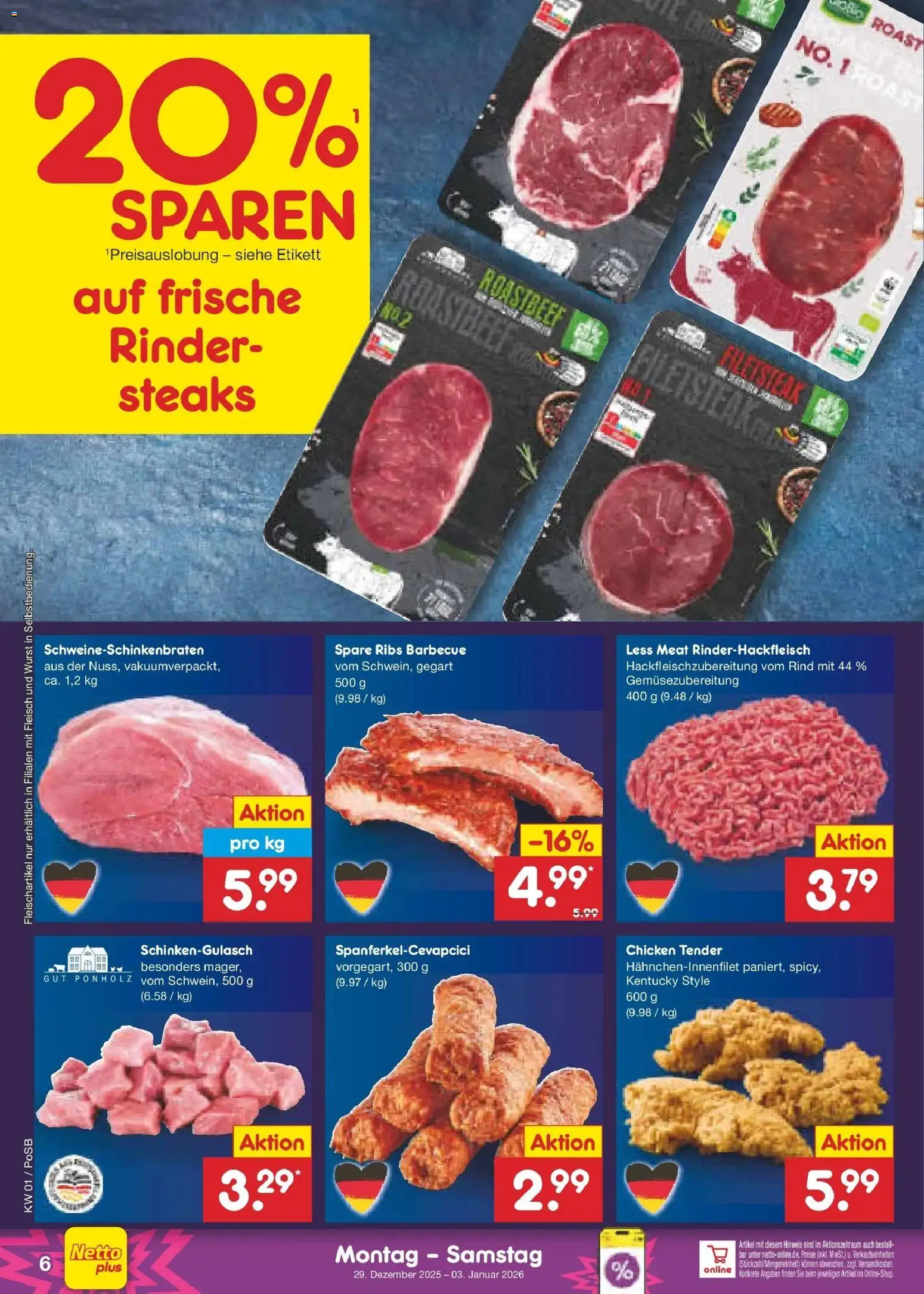 Netto Marken-Discount prospekt Regensburg	 – gültig ab 28.12.2025 | Seite: 6 | Produkte: Spare ribs, Roastbeef, Wurst, Fleisch