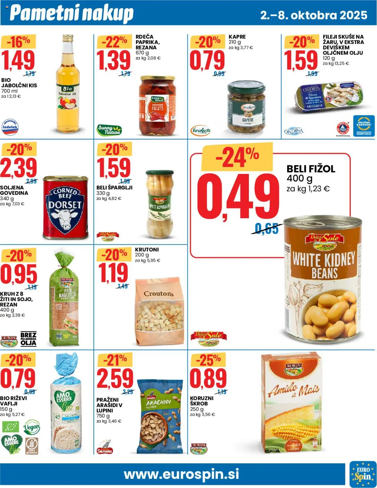 Novi Eurospin katalog ponudbe – veljaven od 02.10.2025 | Stran: 9 | Izdelki: Vaflji, Kis, Jabolčni kis, Kruh