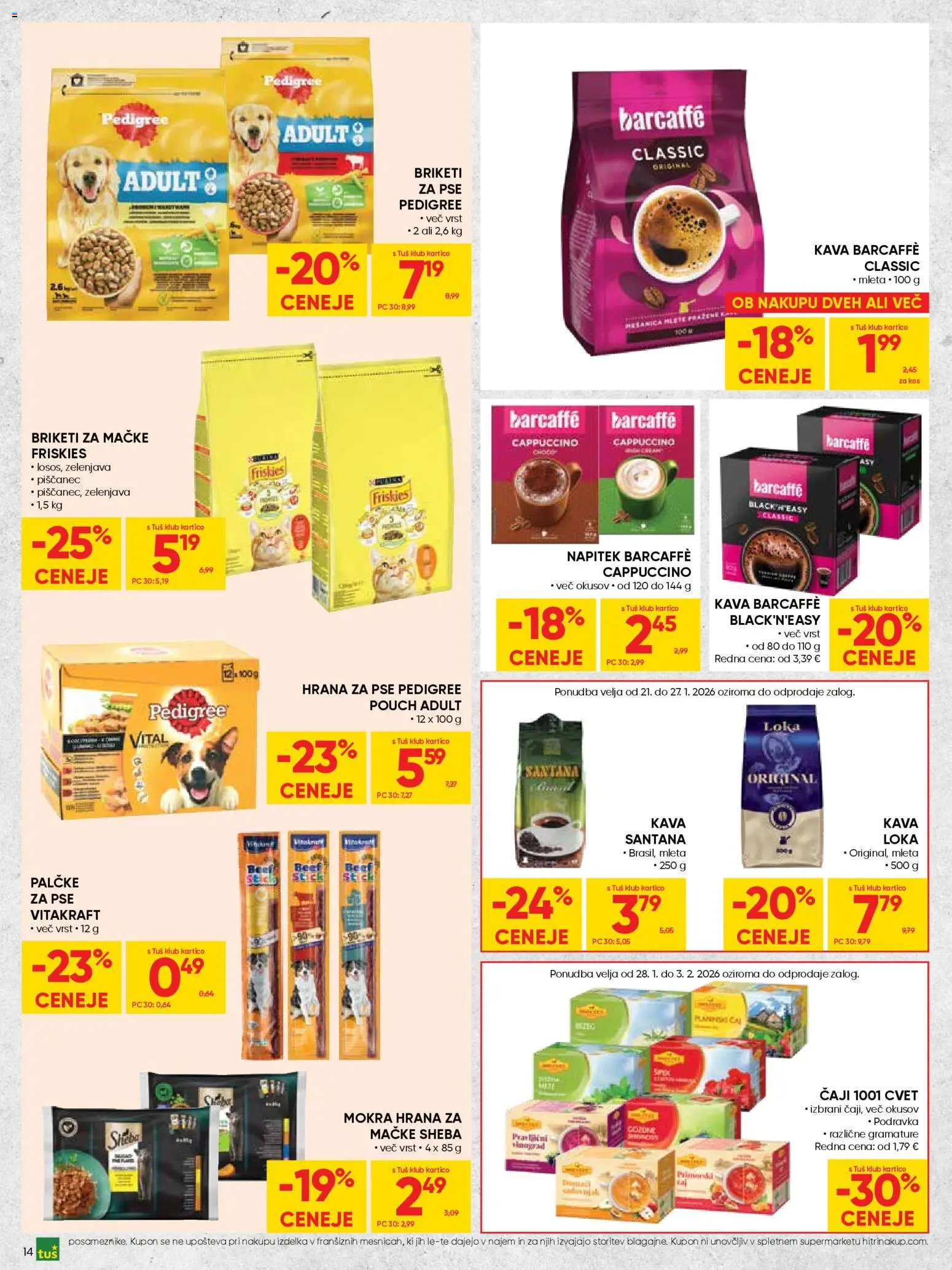 Novi Tuš katalog ponudbe – veljaven od 21.01.2026 | Stran: 14 | Izdelki: Hrana za pse, Kos, Kava, Zelenjava