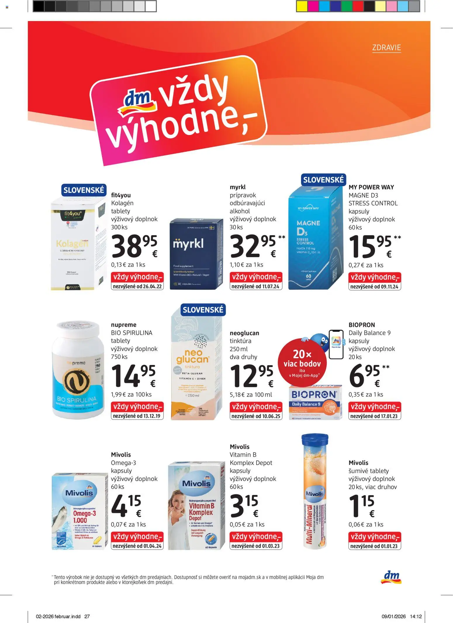 Nové dm drogerie akcie – leták je platný od 01.02.2026 | Strana: 27 | Produkty: Kolagén, Alkohol