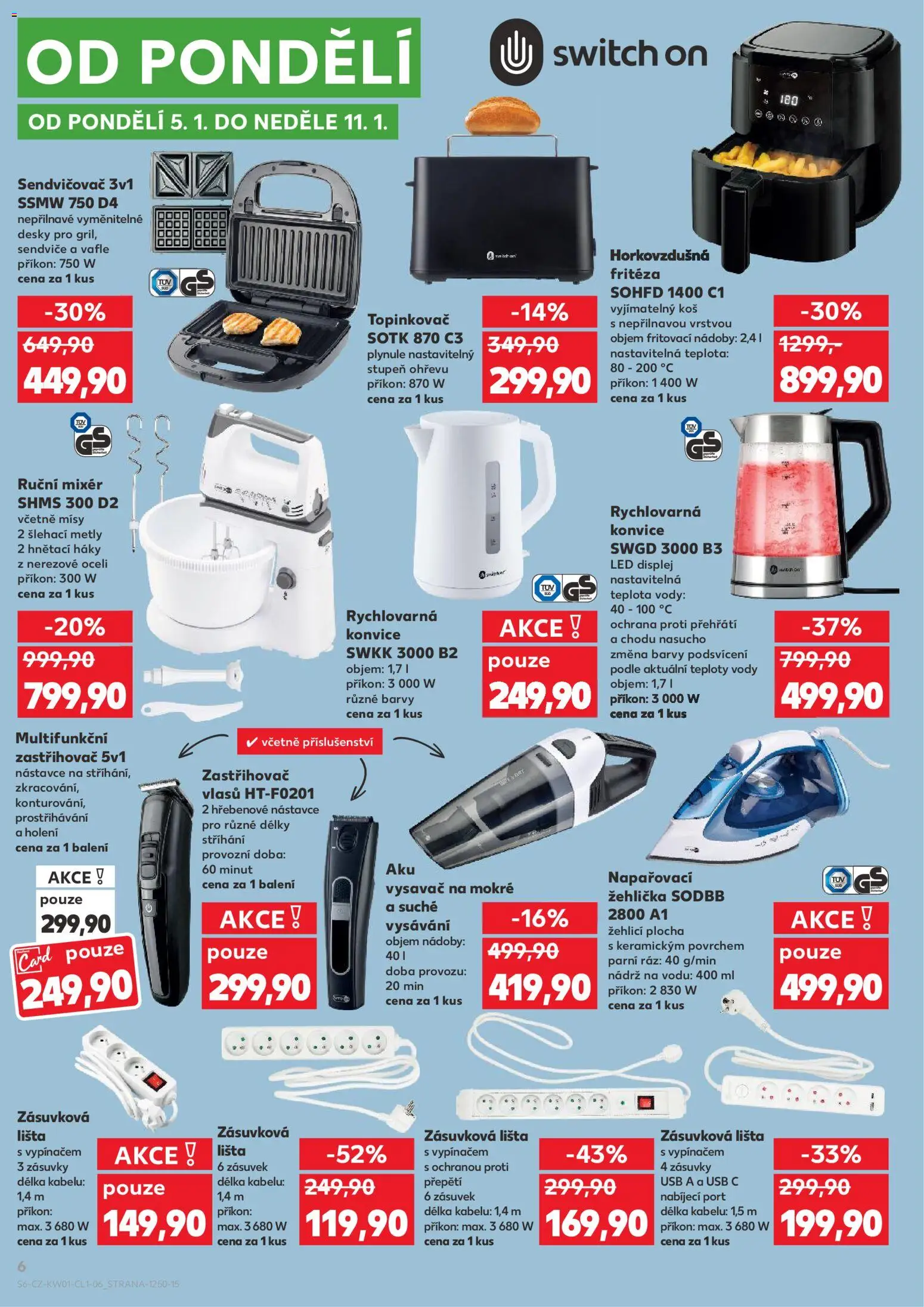 Kaufland leták - Plzeň od 02.01.2026 | Strana: 6 | Produkty: Switch On, Mixér, Sendvičovač, Desky