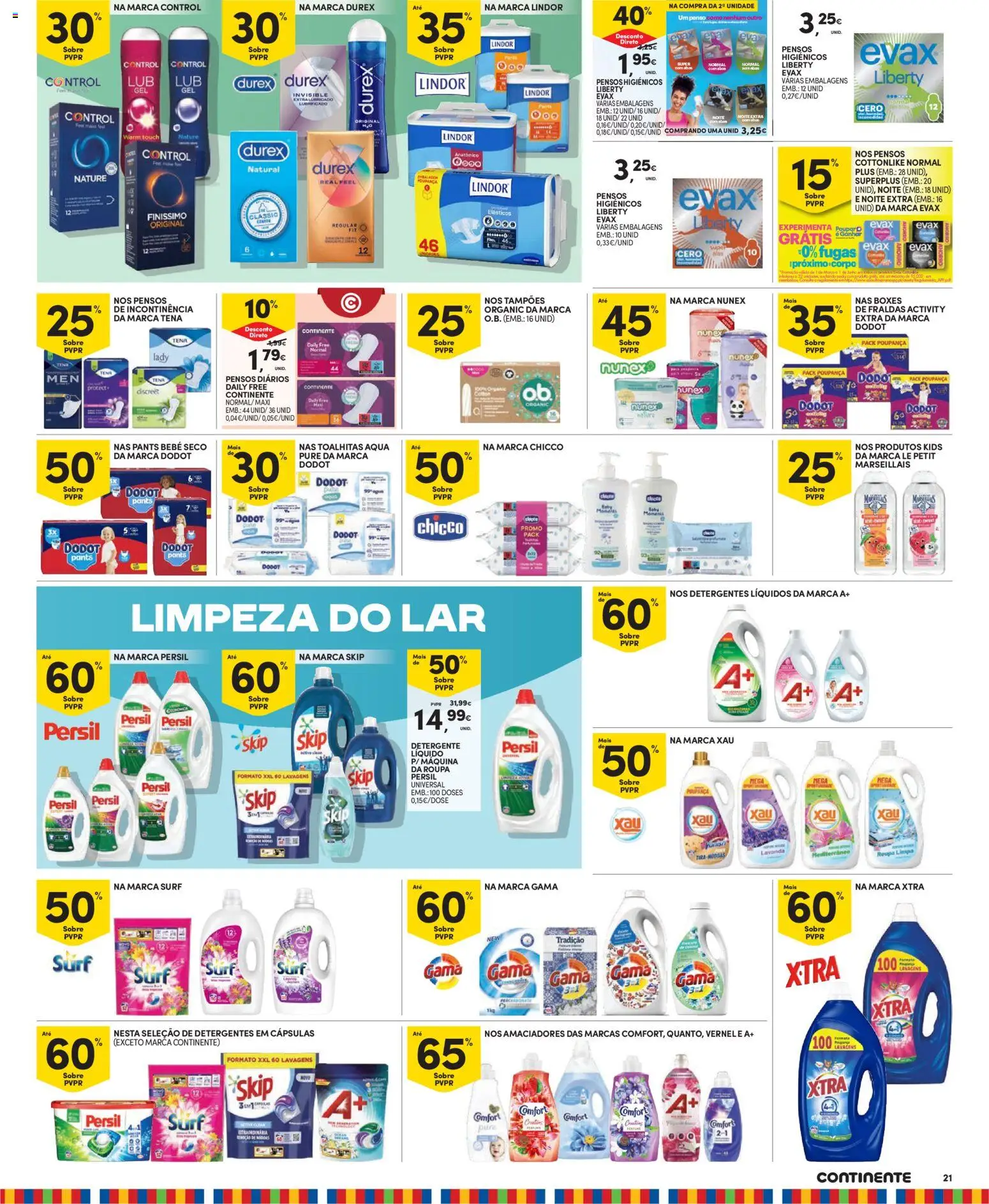 Continente - Madeira │ válido de 17.03.2026 | Página: 21 | Produtos: Pensos higiénicos, Fraldas, Perfume, Detergente