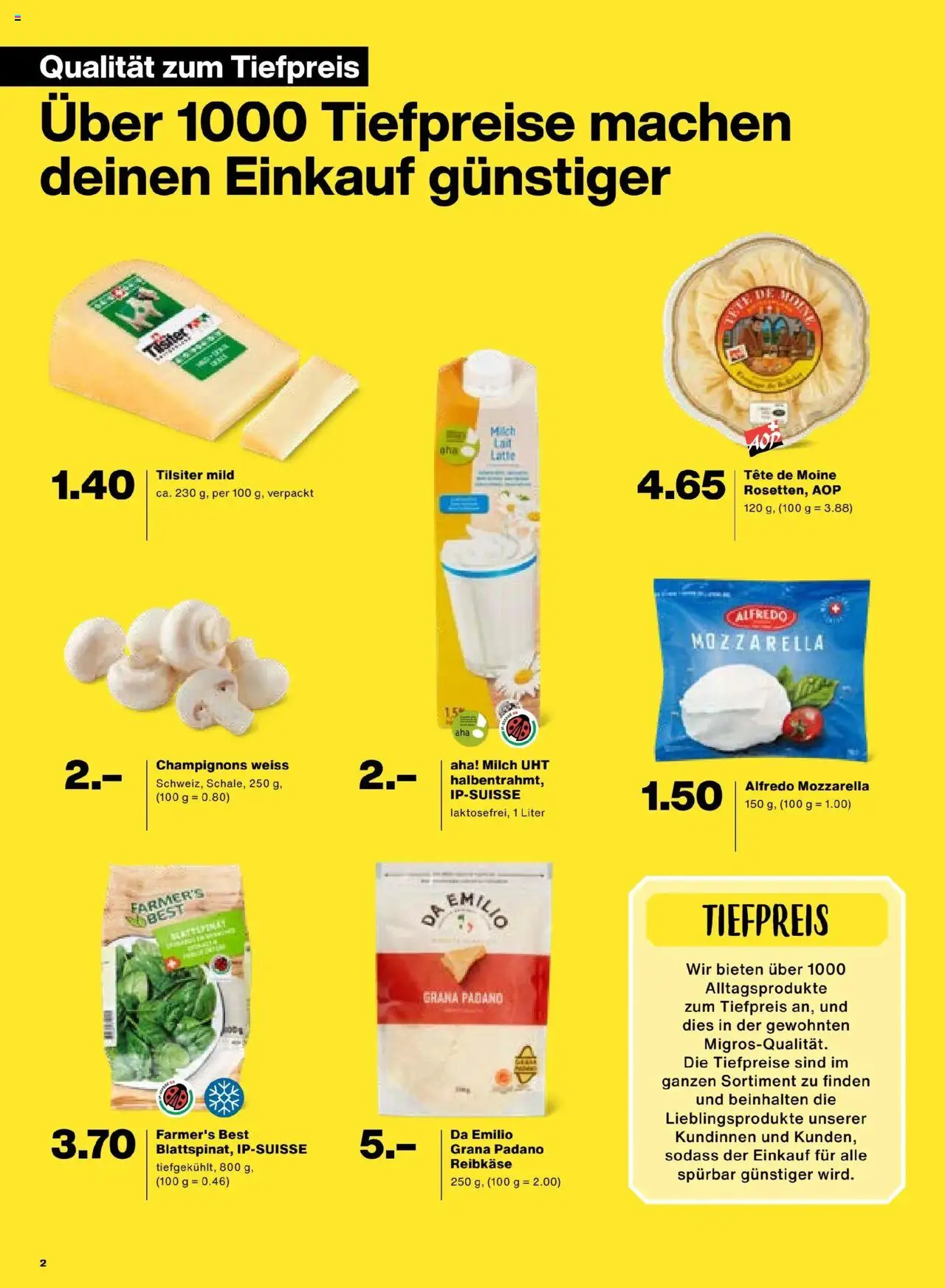 Migros Aktionen ab 10.06.2025 | Seite: 2 | Produkte: Milch, Champignons