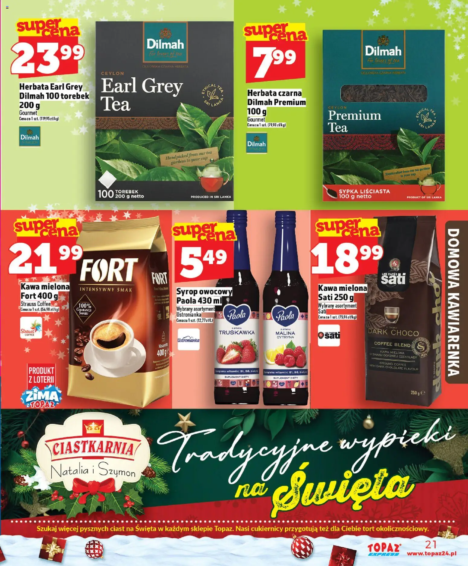 Topaz Gazetka - Express od 04.12.2025 | Strona: 21 | Produkty: Cytryna, Herbata earl grey, Tort, Herbata