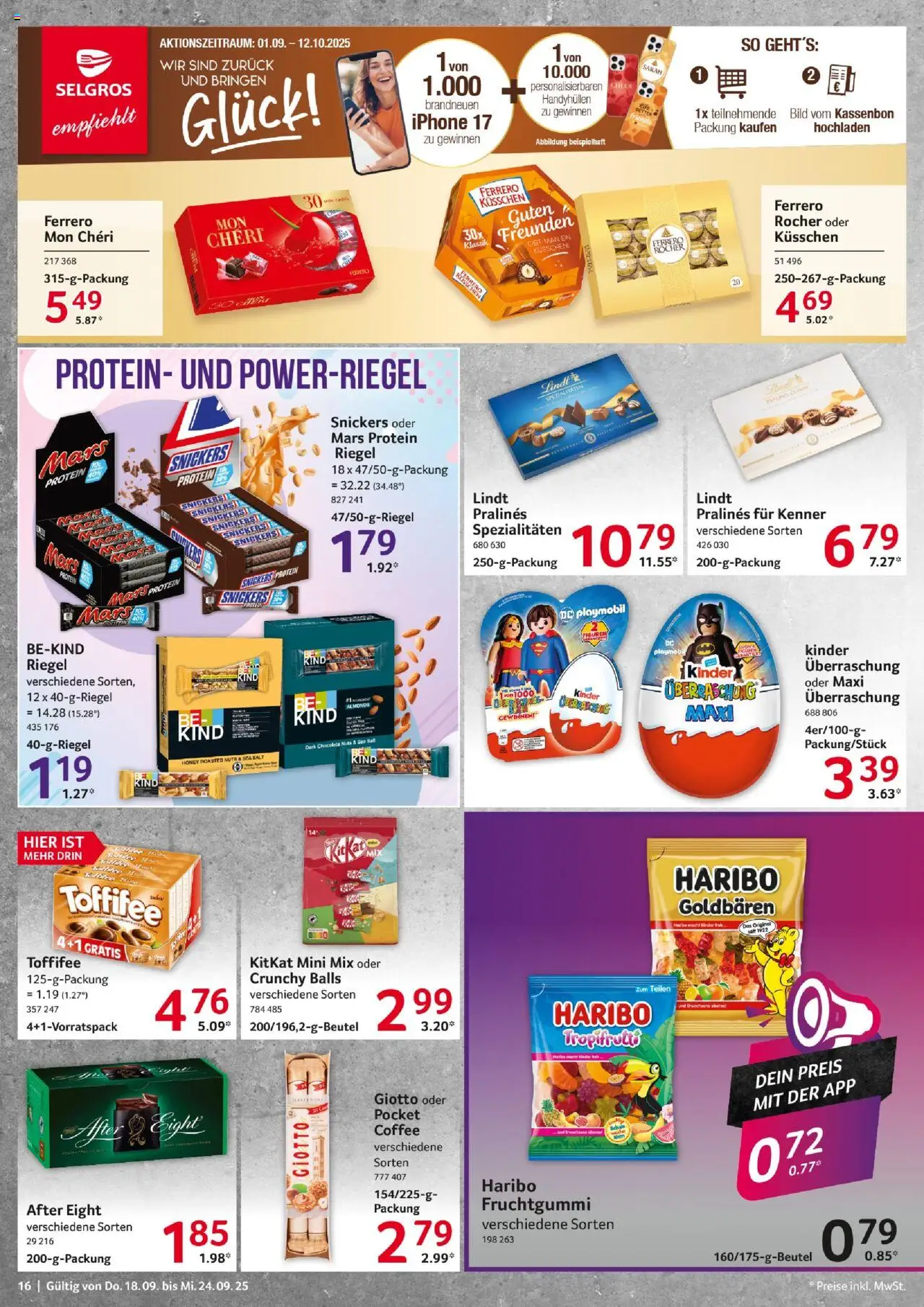 Selgros Prospekt 	 – gültig ab 18.09.2025 | Seite: 16 | Produkte: Iphone, Mars, Toffifee, Mon cheri