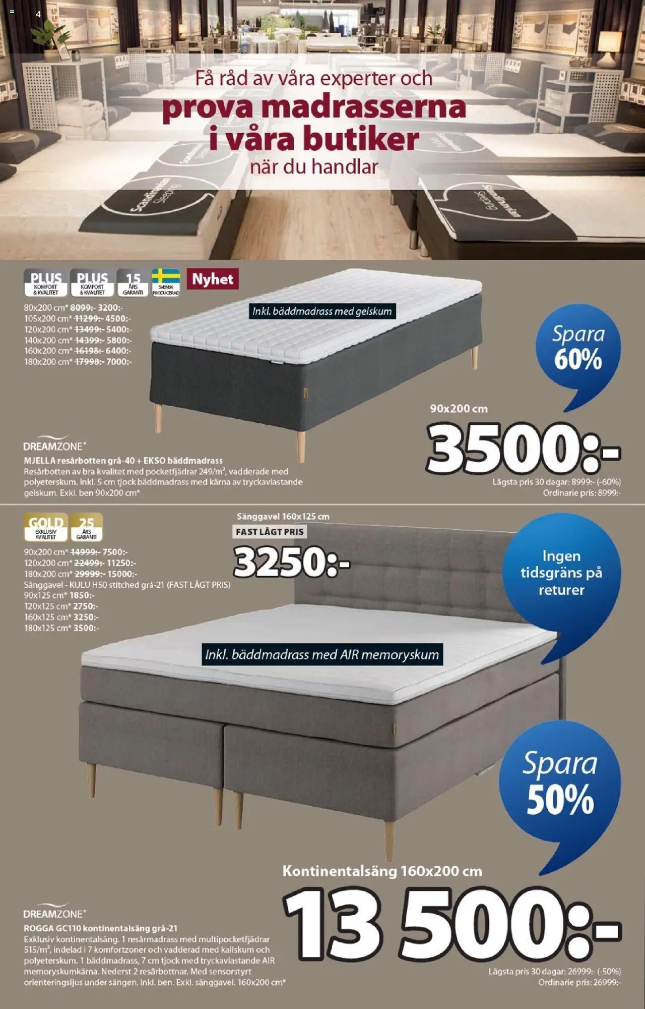 JYSK reklamblad aktuell från 20.10.2025 | Sida: 4 | Produkter: Bäddmadrass, Resårmadrass, Sänggavel