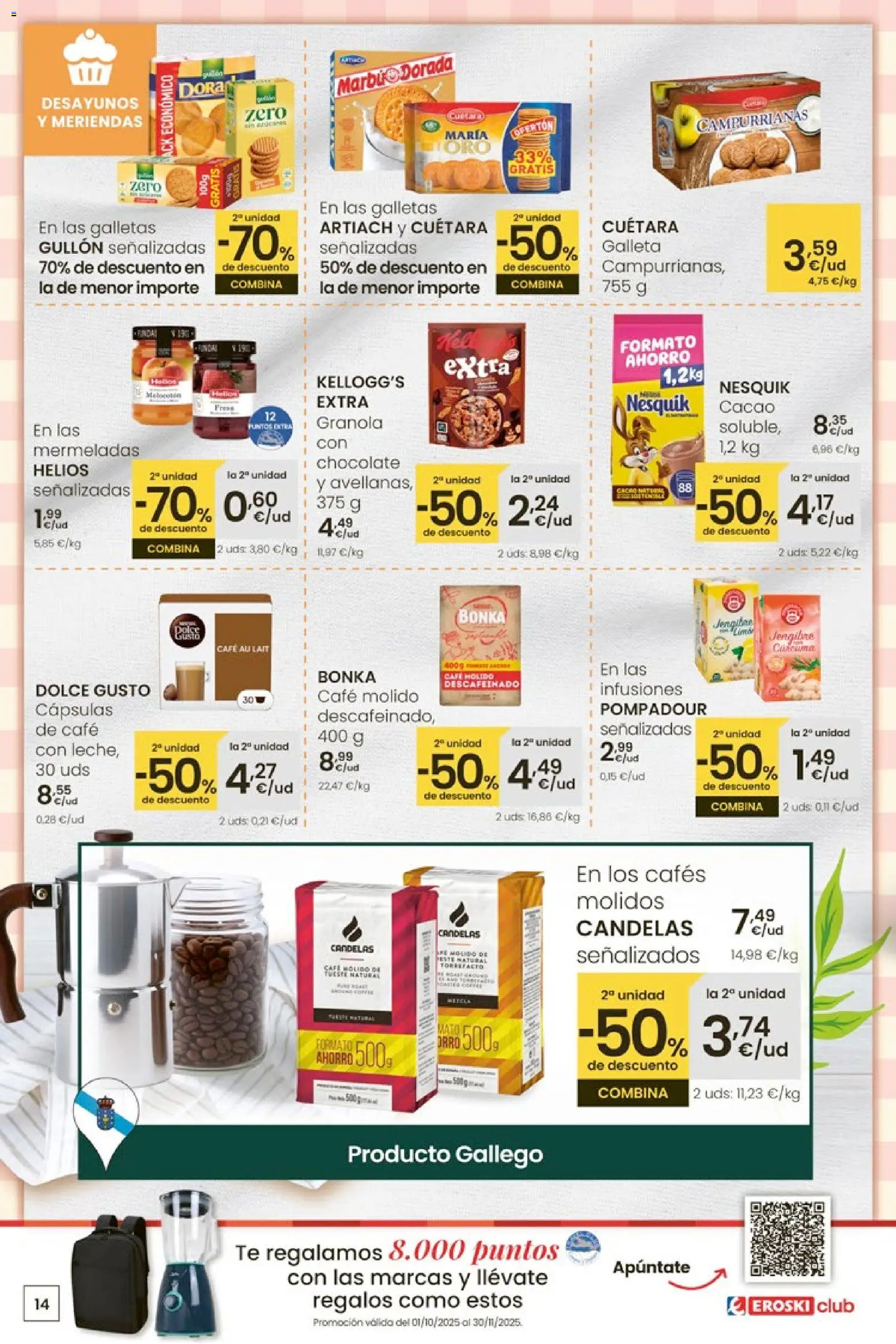 Eroski - Adelántate a la Navidad │ válido desde el 13.11.2025 | Página: 14 | Productos: Café, Café molido, Té, Galletas
