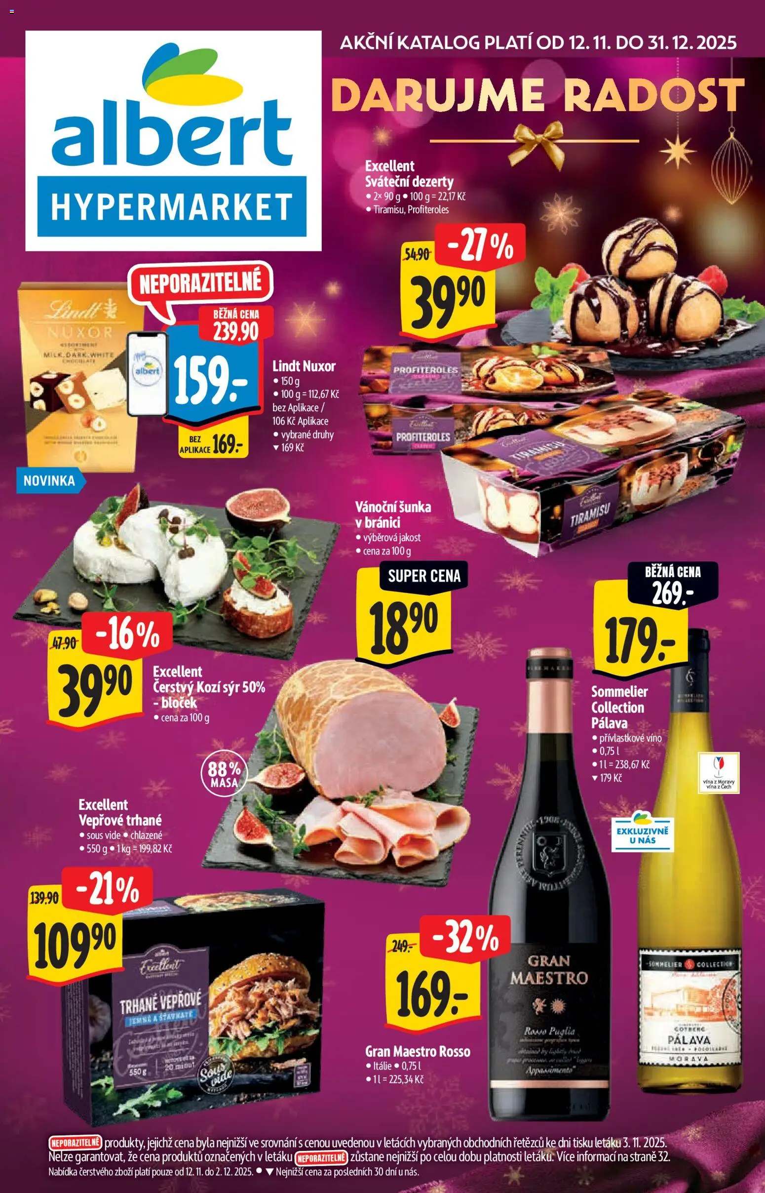 Albert katalog - Hypermarket od 12.11.2025 | Strana: 1 | Produkty: Lindt, Sýr, Víno, Dezerty