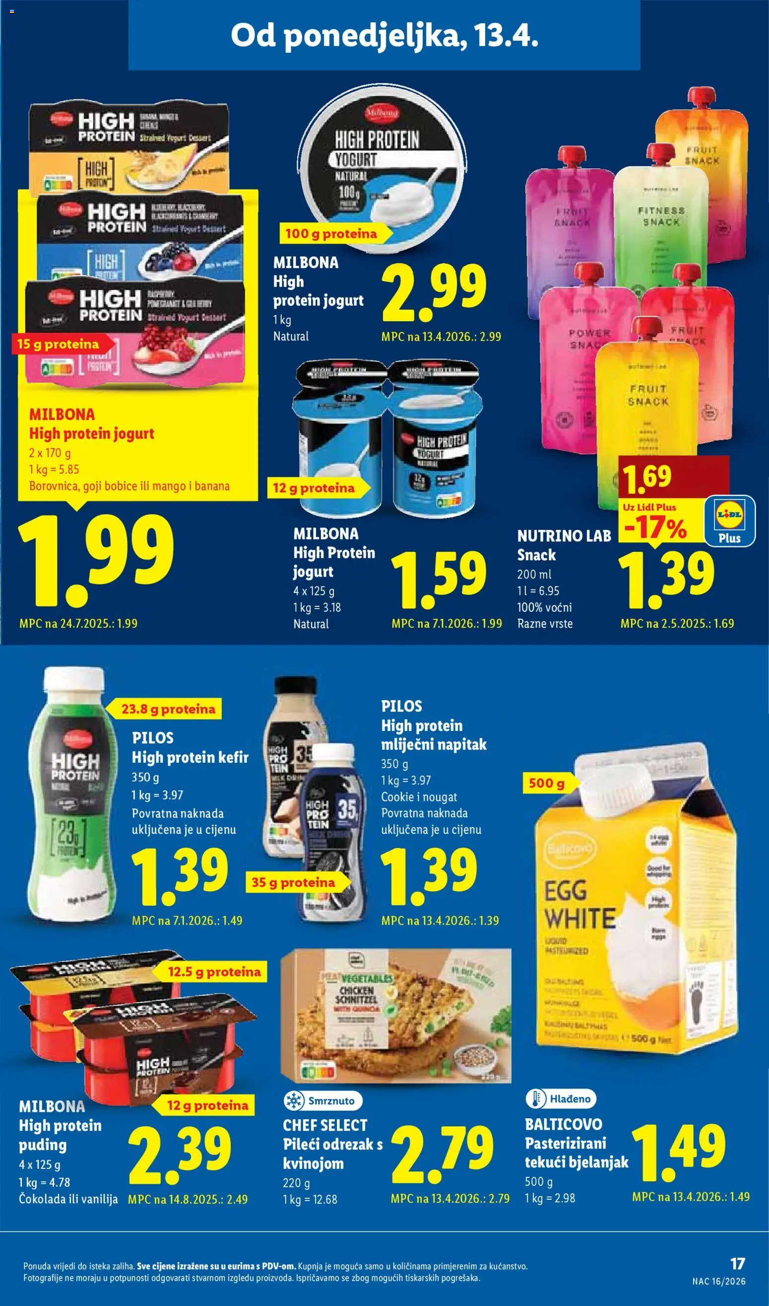 Lidl katalog | vrijedi od 13.04.2026 | Stranica: 17 | Proizvodi: Protein puding, Jogurt, Čokolada, Puding