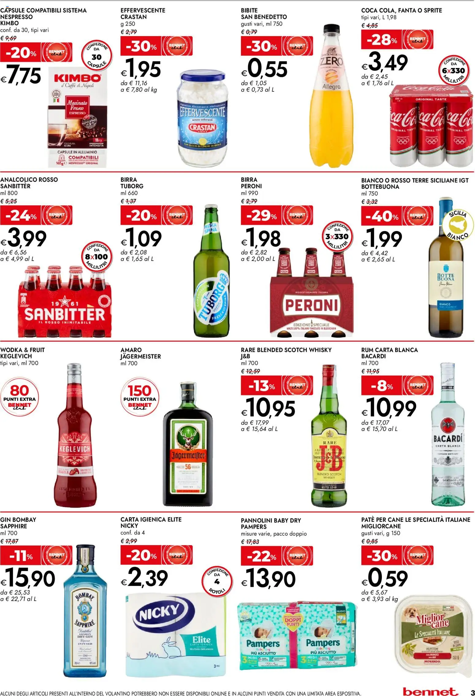 Volantino bennet del 27.12.2025 | Pagina: 3 | Prodotti: Birra, Whisky, Pampers, Amaro