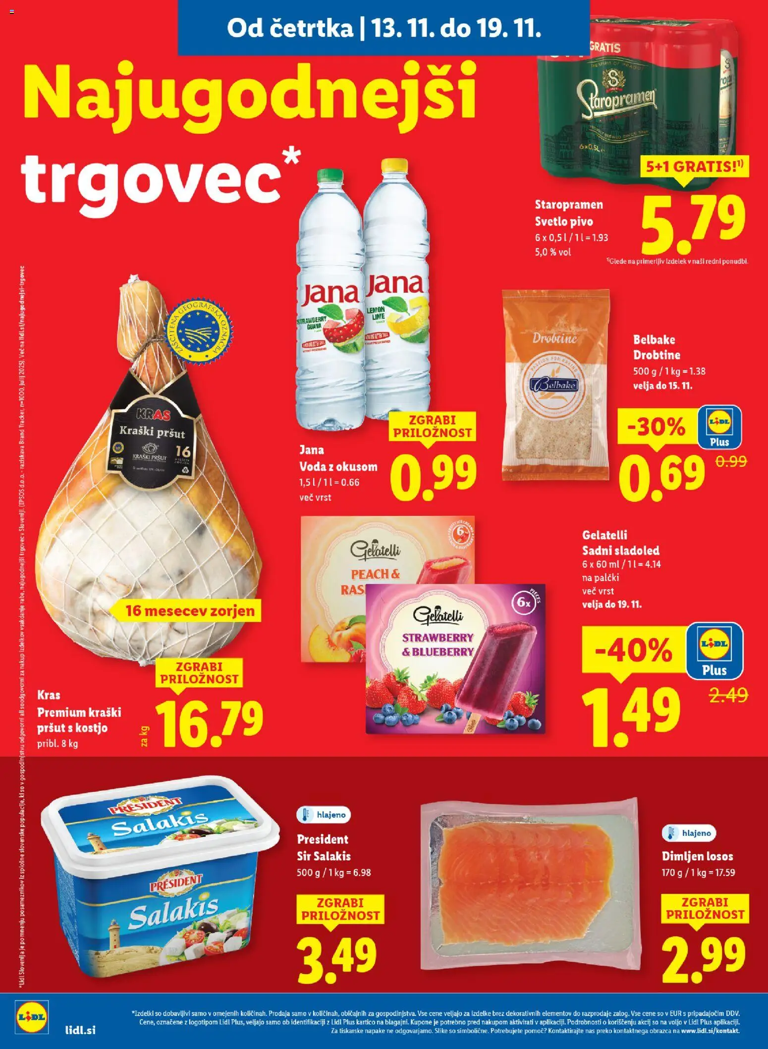 Novi Lidl katalog ponudbe – veljaven od 13.11.2025 | Stran: 8 | Izdelki: Pršut, Losos, Pivo, Voda