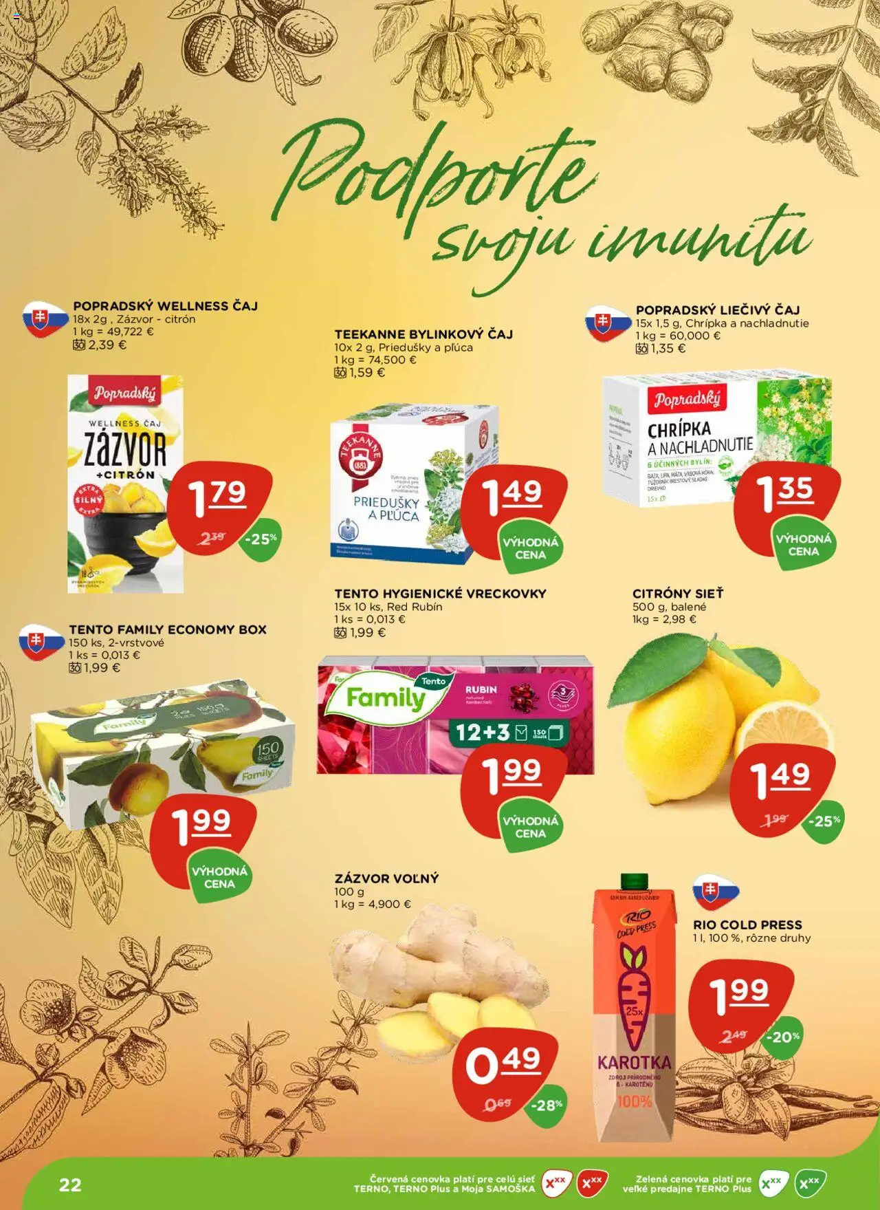 Nové Terno akcie – leták je platný od 16.10.2025 | Strana: 22 | Produkty: Zázvor, Čaj, Citróny, Teekanne