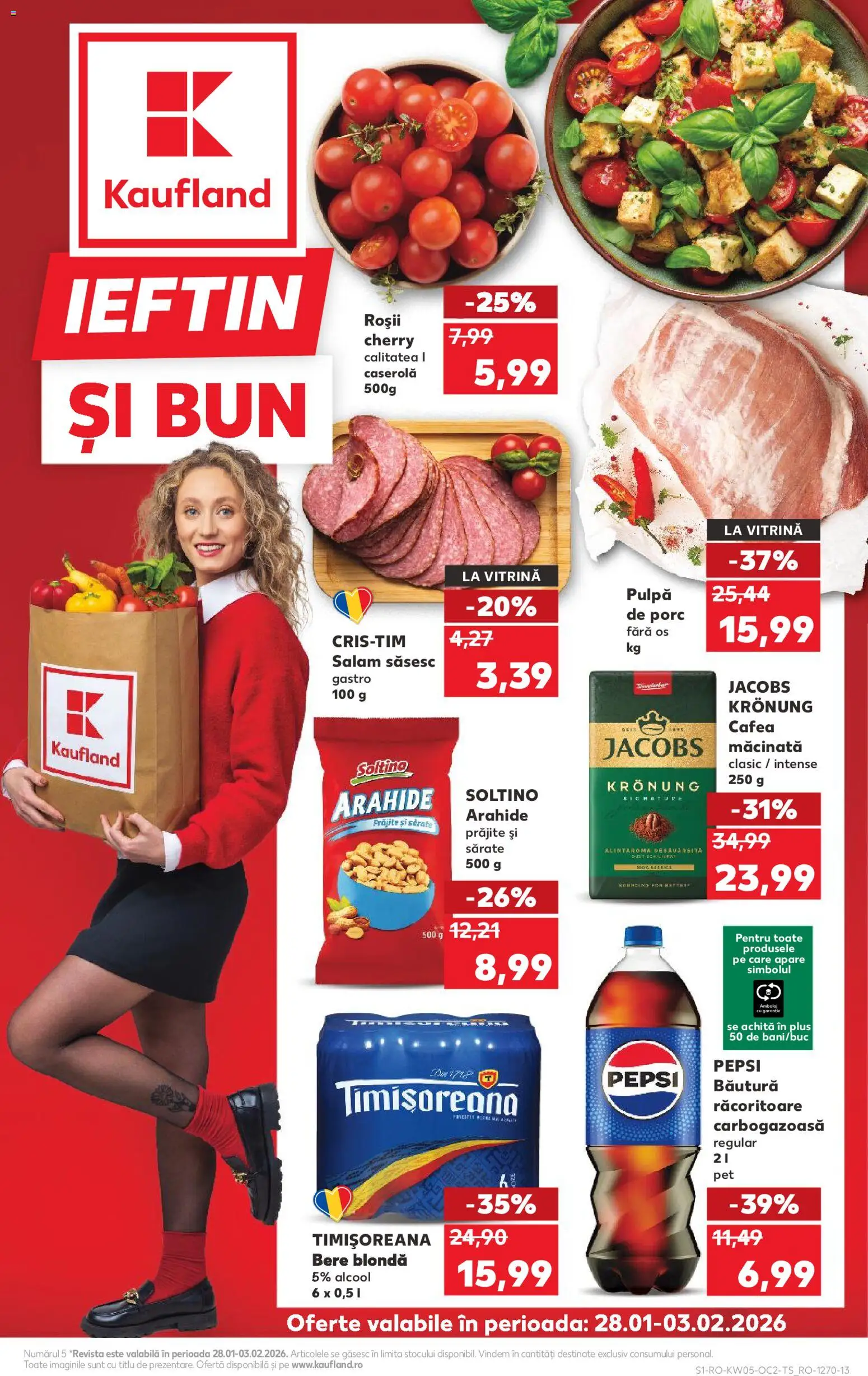 Noul catalog Kaufland – valabil de la 28.01.2026 | Pagină: 1 | Produse: Arahide, Köpek çiti, Bere, Roșii