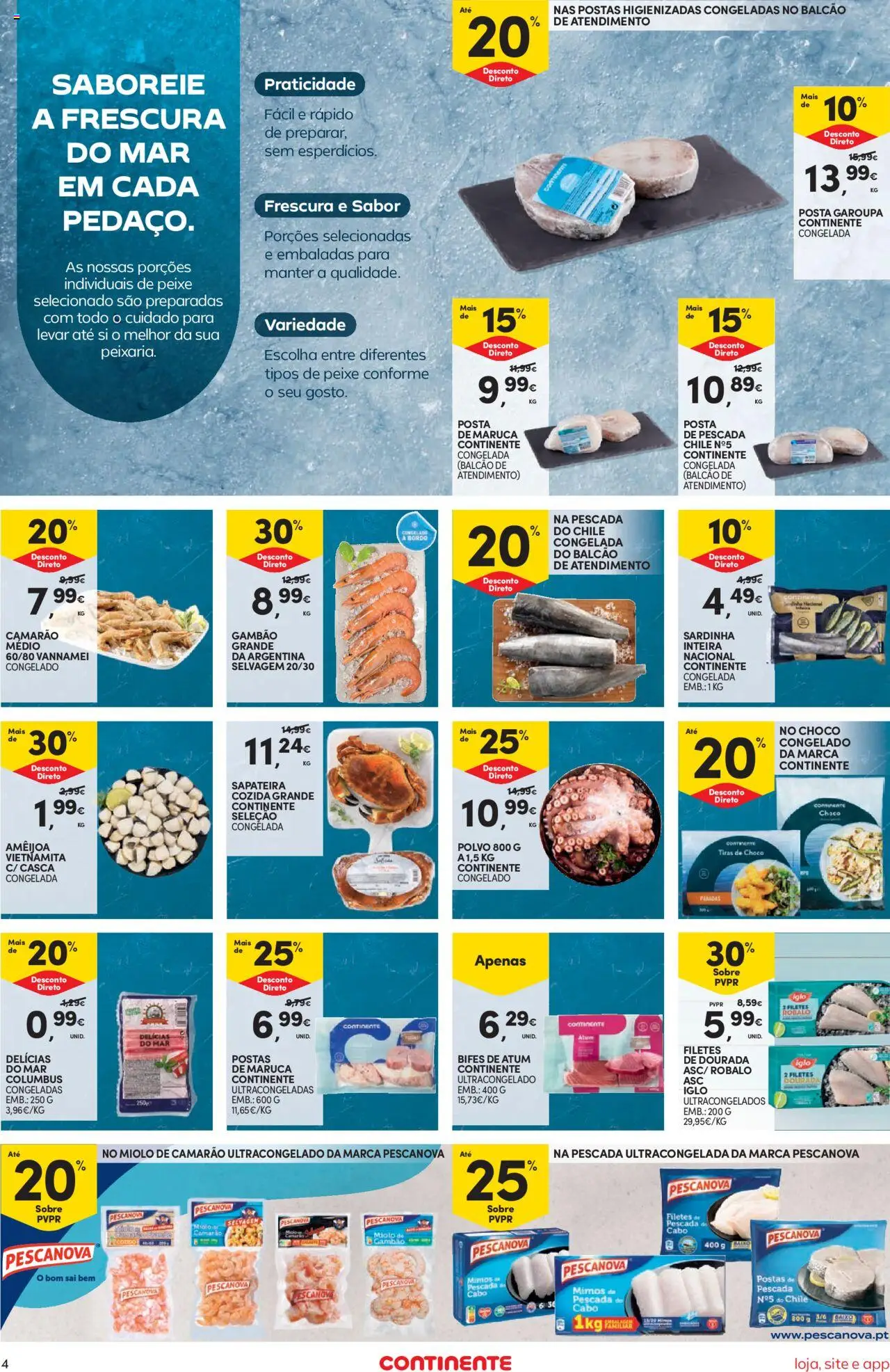 Continente Semanal Continente Bom Dia │ válido de 05.08.2025 | Página: 4 | Produtos: Atum, Pescada, Polvo, Sapateira