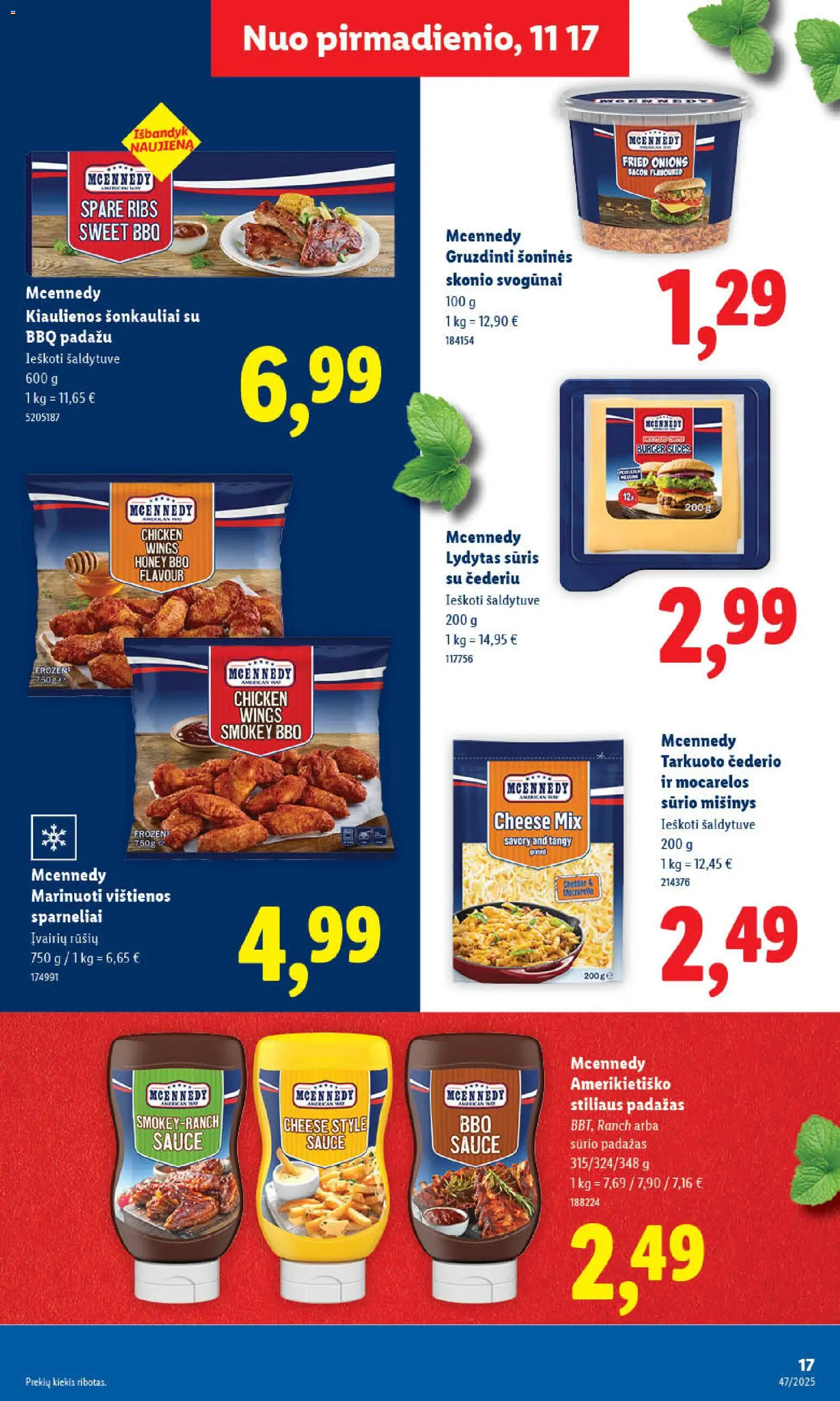 LIDL akcijos nuo 17.11.2025 | Puslapis: 17 | Prekių: Kiaulienos, Svogūnai, Sūris, Lydytas sūris