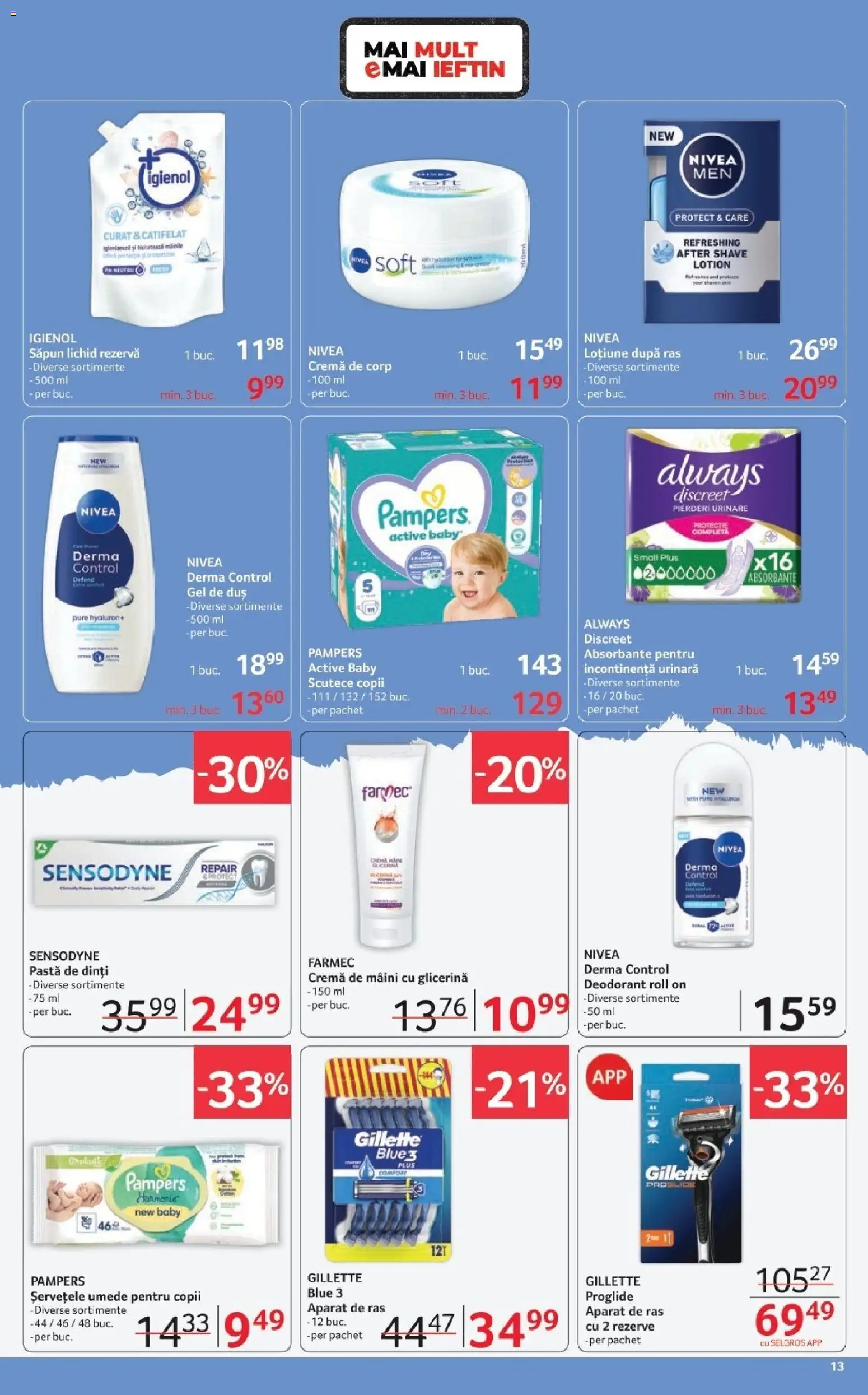 Noul catalog Selgros – valabil de la 06.02.2026 | Pagină: 13 | Produse: Loțiune după ras, Cremă de mâini, Pastă de dinți, Șervețele umede