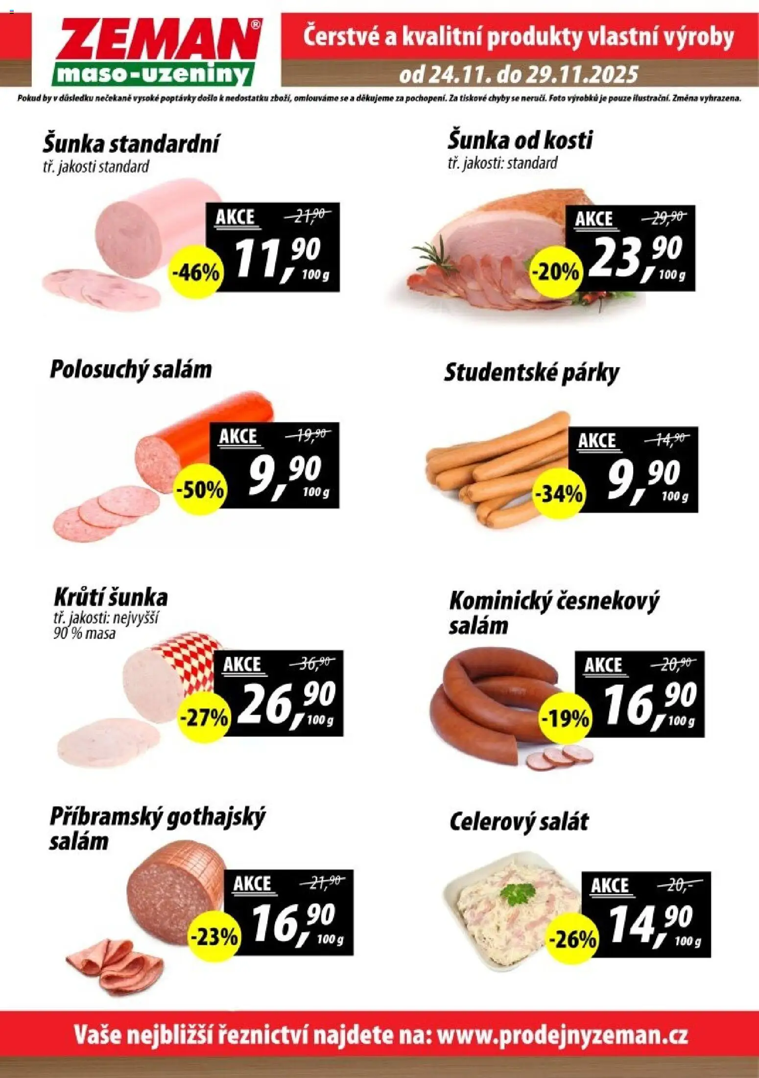 Prodejny Zeman leták - Praha od 24.11.2025 | Strana: 2 | Produkty: Šunka od kosti, Salám, Šunka, Salát