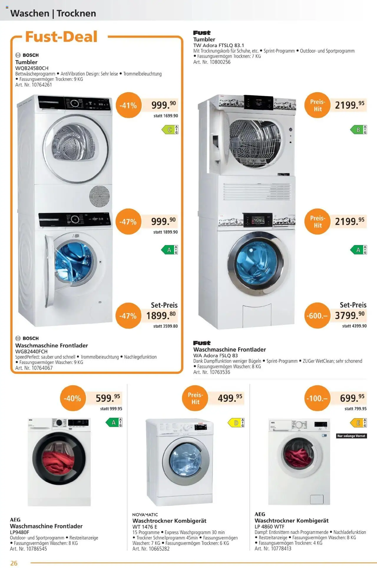 Fust Aktionen ab 28.07.2025 | Seite: 26 | Produkte: Waschtrockner, Waschmaschine, Trockner, Bosch